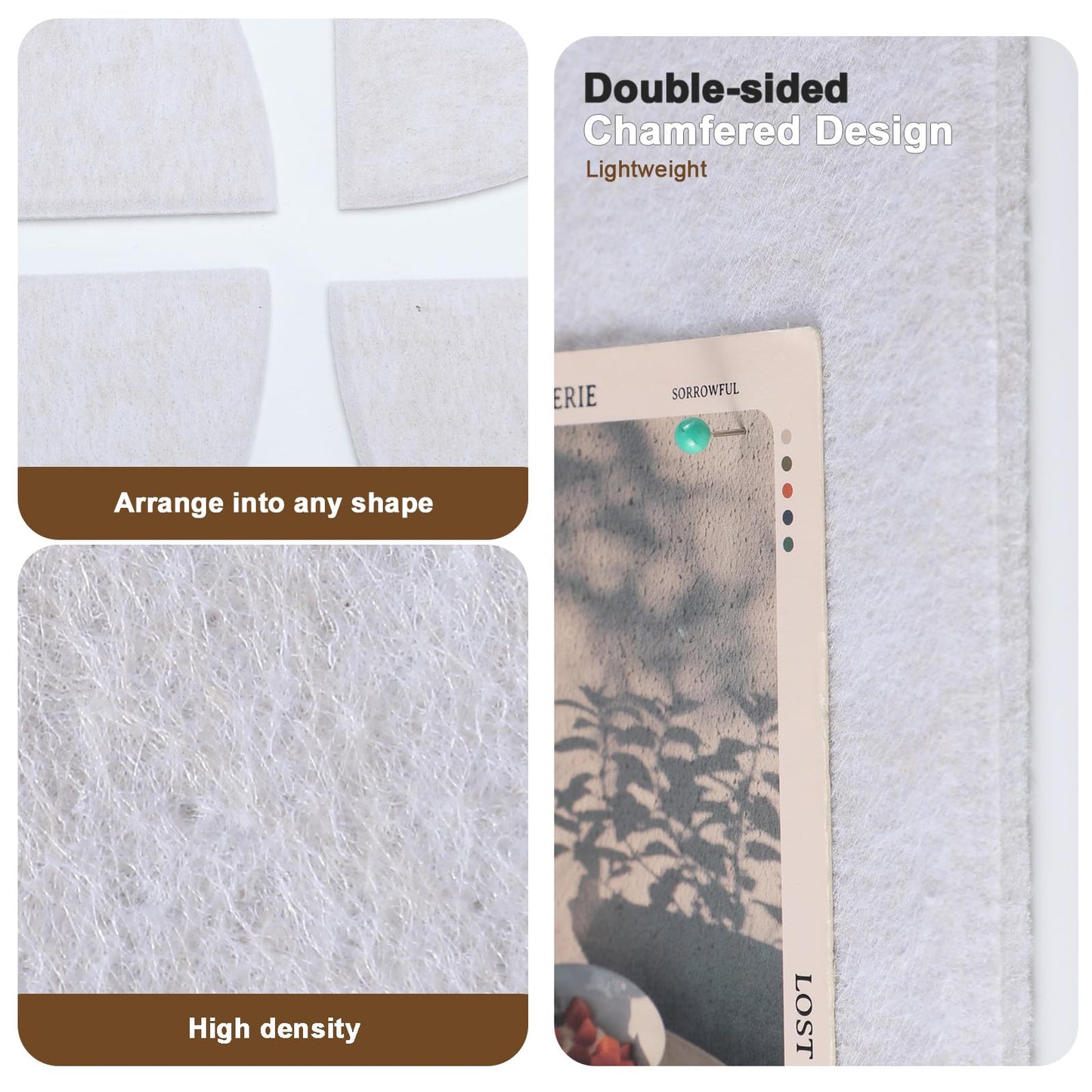AceOrbit 24 Pcs Decorative Felt Bulletin Board Semicircular Wall Felt Tiles Modern Home Decor Felts Tiles with Glue for DIY Pin Board Office School Home Wall Decor Sticker Memos Photo Display