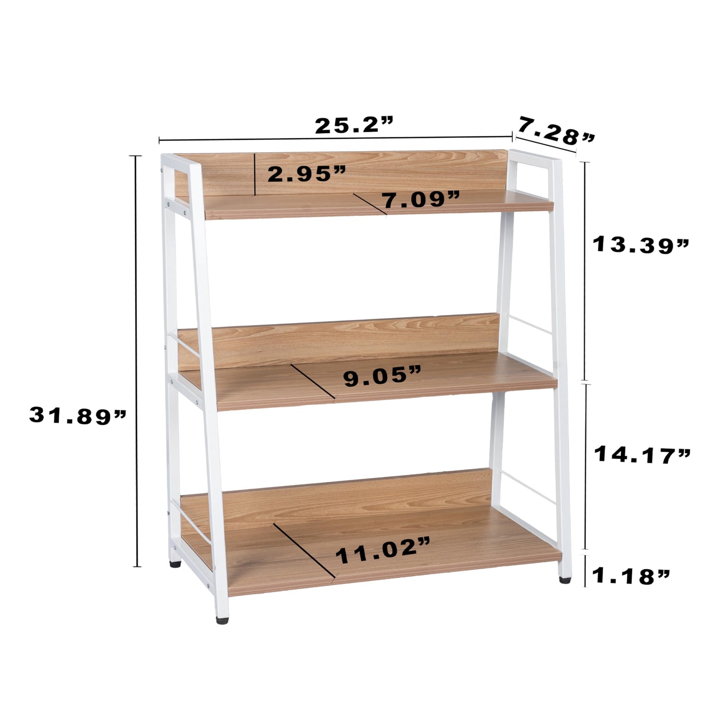 YCICI 3 Tier Bookshelf, Small Bookshelf for Small Spaces, Wood and Metal Bookcase, Open Shelf Organizer, Modern Storage Shelf for Living Room and Office (White, Ladder)