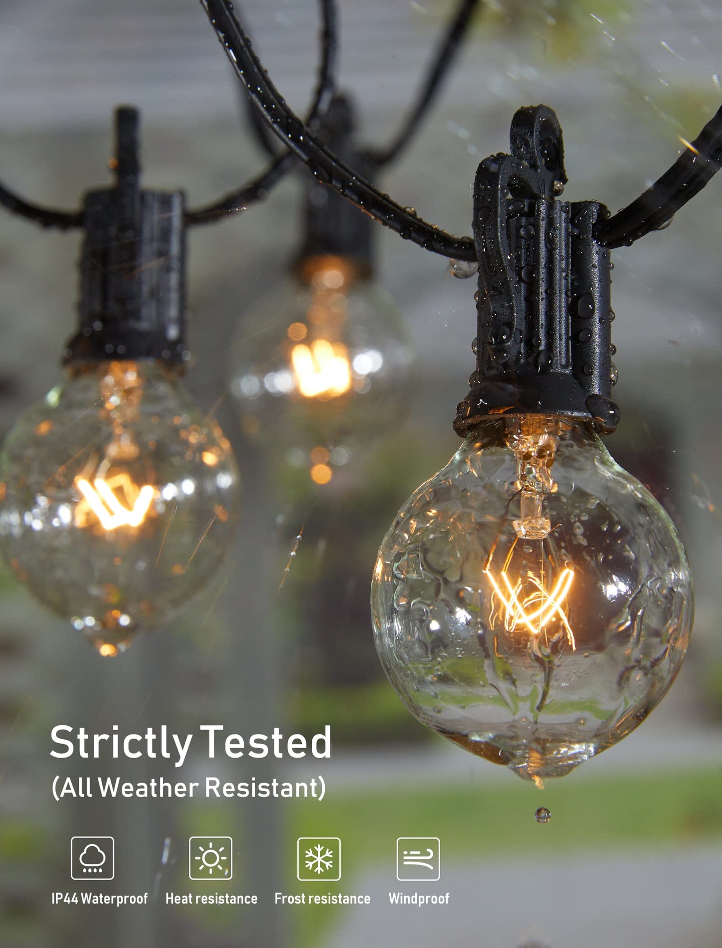 Brightown Outdoor String Lights 30FT G40 Globe Patio Lights with 27 Edison Glass Bulbs(2 Spare), Waterproof Connectable Hanging Light for Backyard Porch Balcony Party Decor, E12 Socket Base, Black