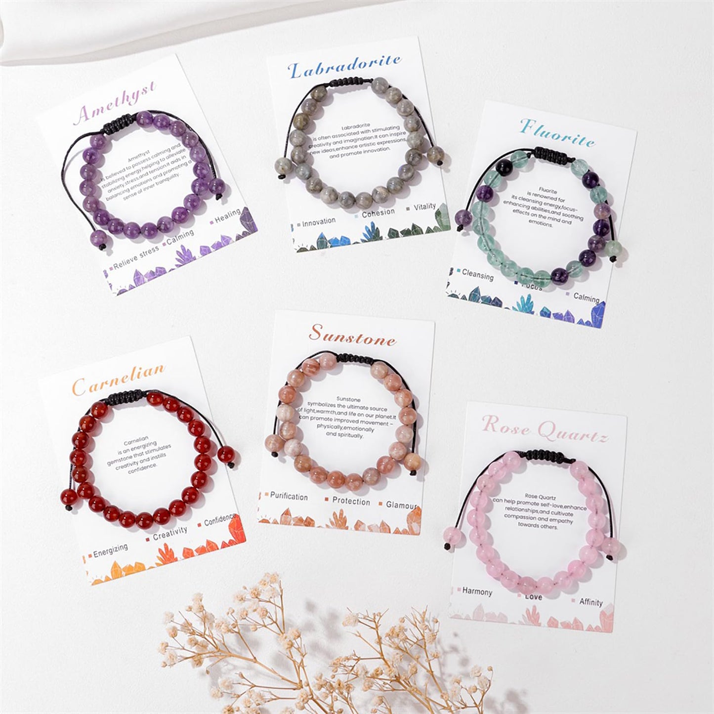 Lit Wall Clear Quartz Bracelet for Women 8mm Handmade Adjustable Natural Stone Healing Crystal Bracelet, Strand, Toggle Clasp, White, Clear Quartz, April/December Birthstone