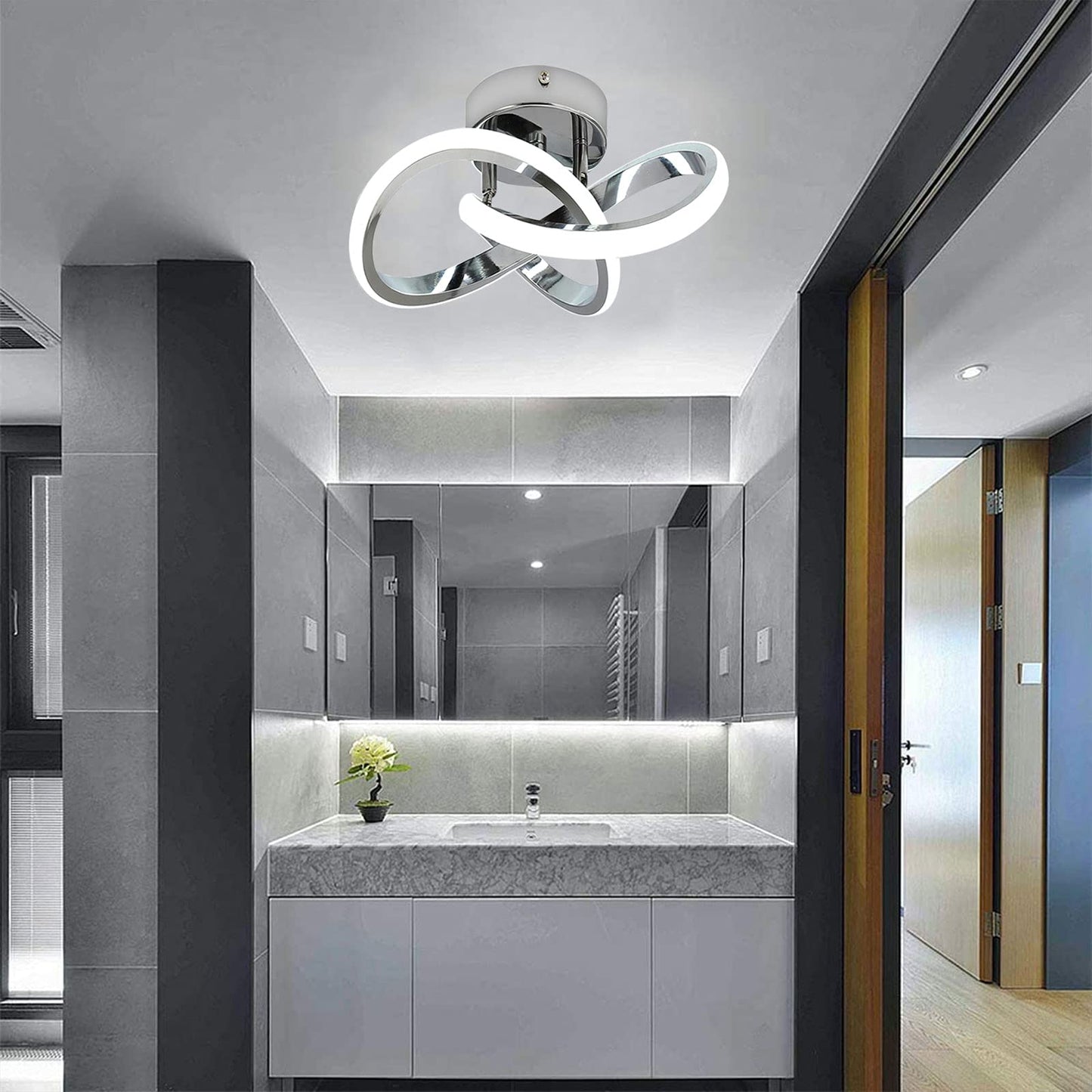 CANEOE Hallway Light Acrylic Modern LED Ceiling Light Fixtures Cool White 6000K Close to Ceiling Lights for Bedroom Bathroom Kitchen Balcony Corridor Stair Aisle Curved Creative Design Celing lamp