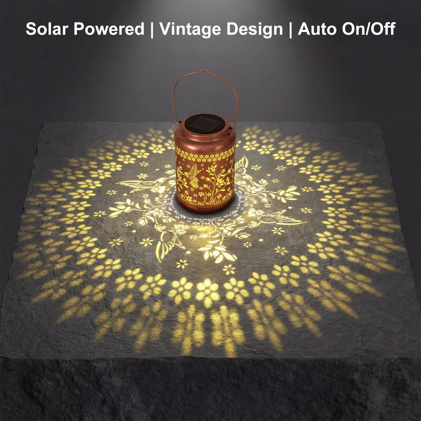 NISUNS Hummingbird Solar Lantern for Outdoor - Waterproof Mothers Day Gift for Mom Grandma Women, Hanging Garden Art Decor for Patio Backyard Porch with Auto Dusk to Dawn (Hummingbird with Flower)