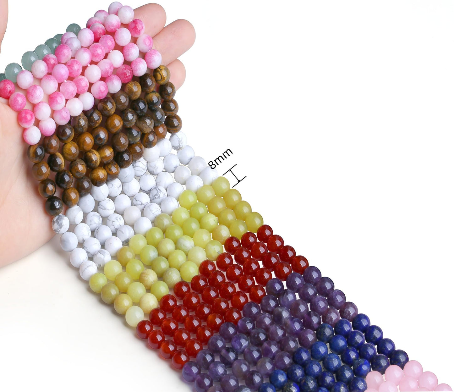 NUKAYAI Natural Stone Beads 100pcs 8mm Round Stone Beading Loose Color Mixed DIY Smooth Beads for Bracelet Necklace Earrings Making (25 Material-8mm)