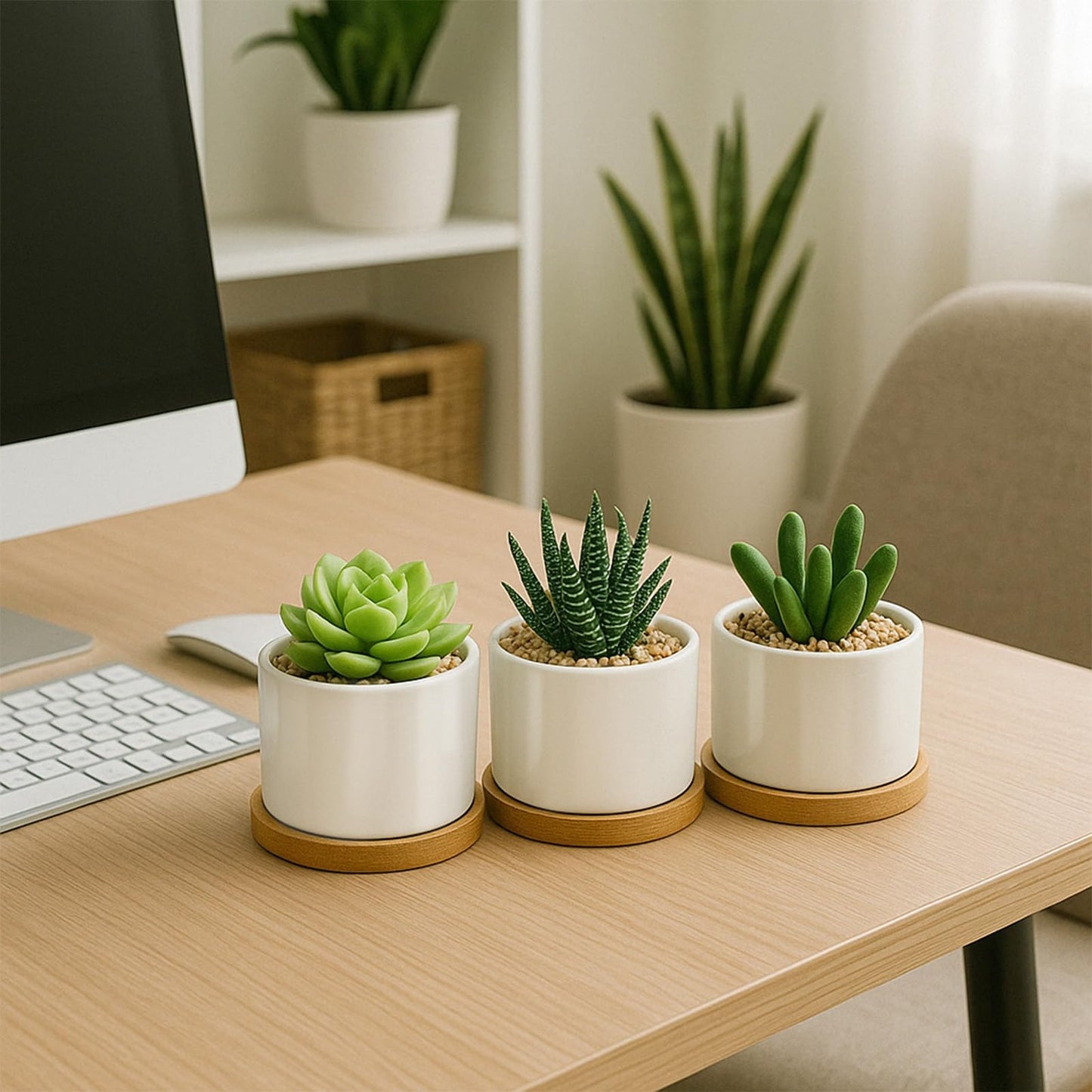 ZOUTOG Succulent Pots 3.1 Inch,6 Pack Succulent Planters,Small Pots for Plants with Drainage and Tray,White Ceramic Flower Planters for Indoor Plants,Home,Office,Desk
