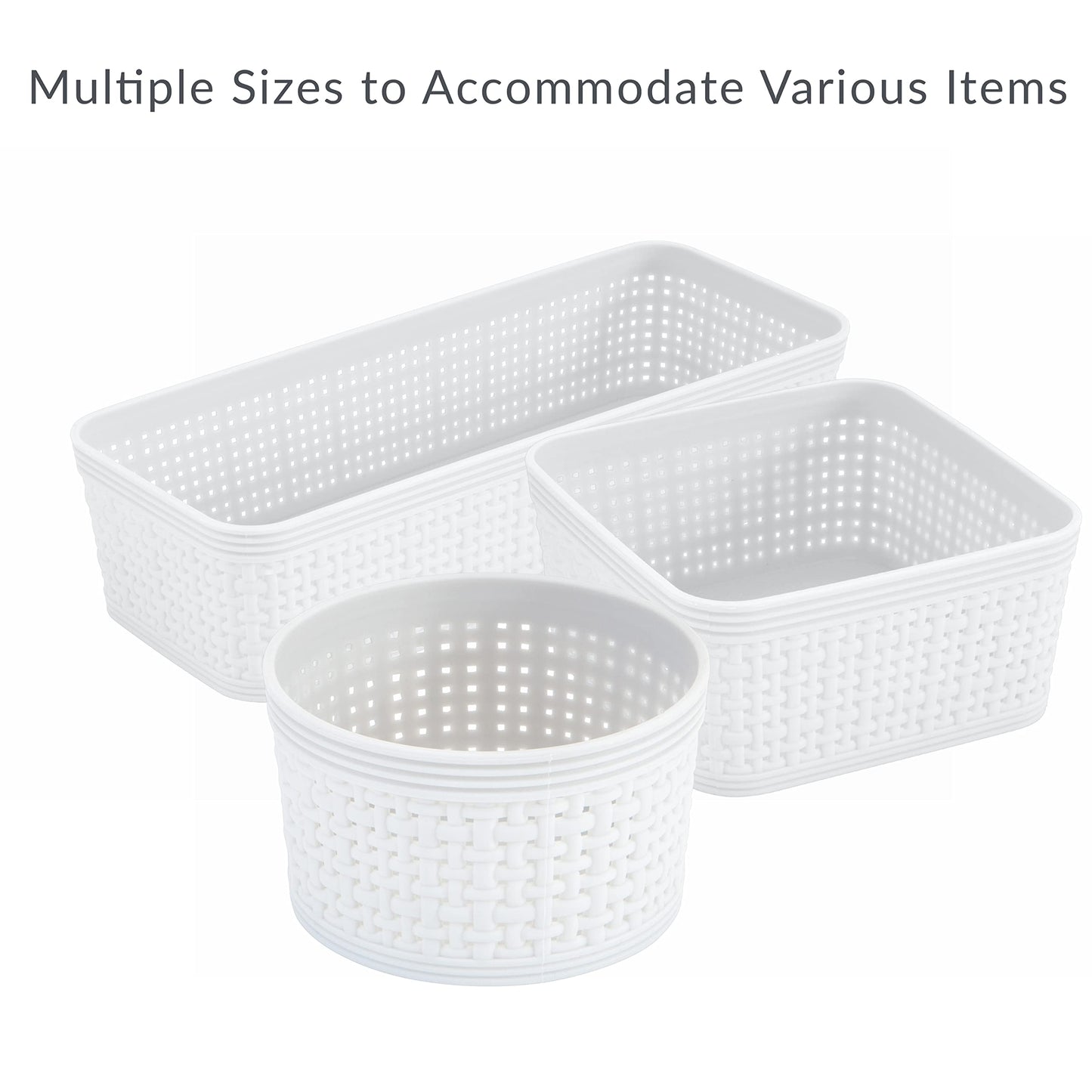 Simplify 6 Piece Organizing Set | Multiple Size Bins | Multipurpose | Office | Desk | Dorm | Bathroom | Storage Basket | Small Items | Accessories | White