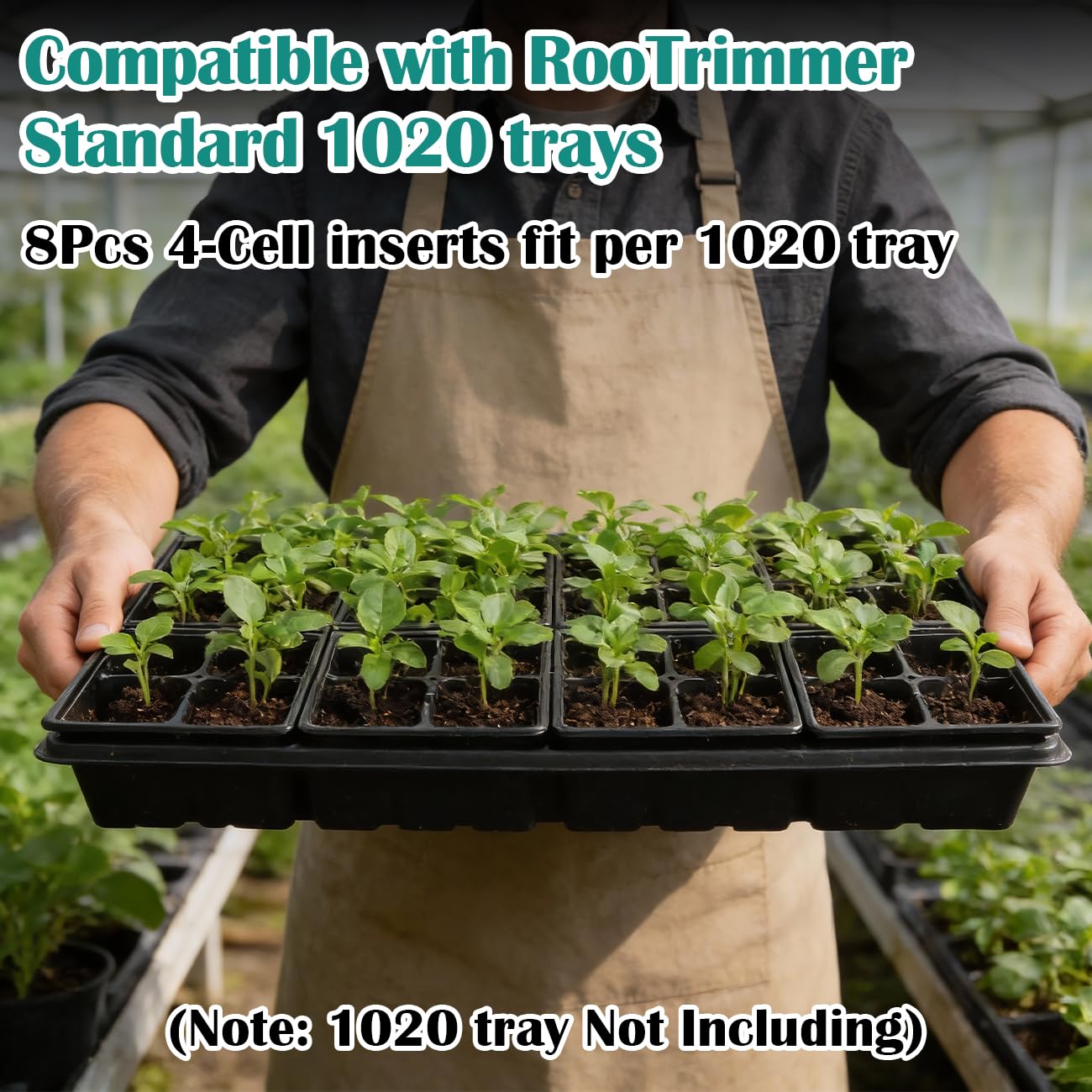 RooTrimmer 40 Pack Reusable 4-Cell Seed Starter Tray for Seedlings, Deep Large Cell Plant Starter Trays with Drainage Holes for Seed Germination, Easy Transplant, Fits Standard 1020 Flats, Black