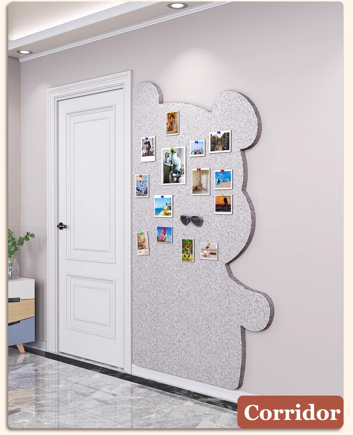 Bear Shaped Felt Wall Tiles Picture Display Board Decorative Creative Wall Aesthetic Photo Holder Bulletin Panel 31.4 * 47.2'' (Gray-Left)