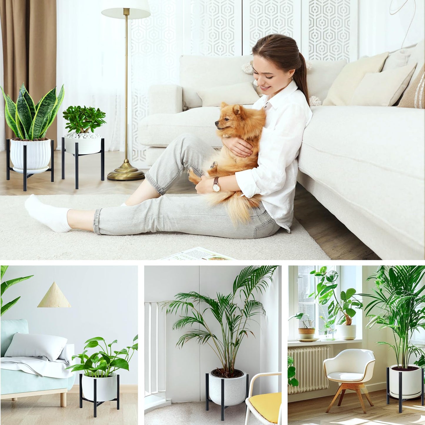 Airpark Plant Stand Indoor Adjustable, Metal Modern Plant Stands, Heavy Duty Stable Plant Pot Flower Holder Indoor Outdoor Corner, Fit 8 9 10 11 12 inch Pots, Black (Pot & Plant Not Included)