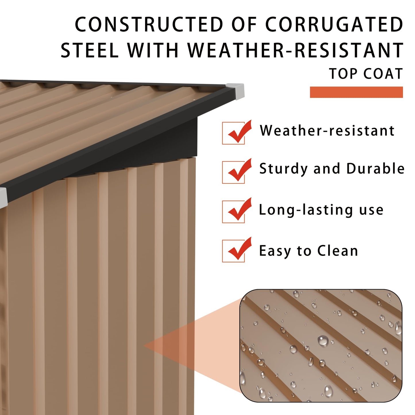 KEIKI 5x3 FT Metal Storage Shed with Pent Roof & Side Hinge Door, Small Outdoor Storage Shed for Garden Tools, Backyard Metal Shed for Patio or Tiny House Use, Brown