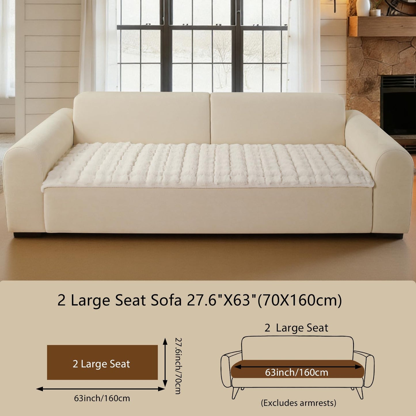 OHSIO Couch Cover for Pets Plush, Non Slip Cozy Sofa Cover Pet Friendly, Soft Thick Fuzzy Sofa Slipcovers for 3 Cushions Washable Couch Sofa Funiture Protector(White,27.6'' x 63'')