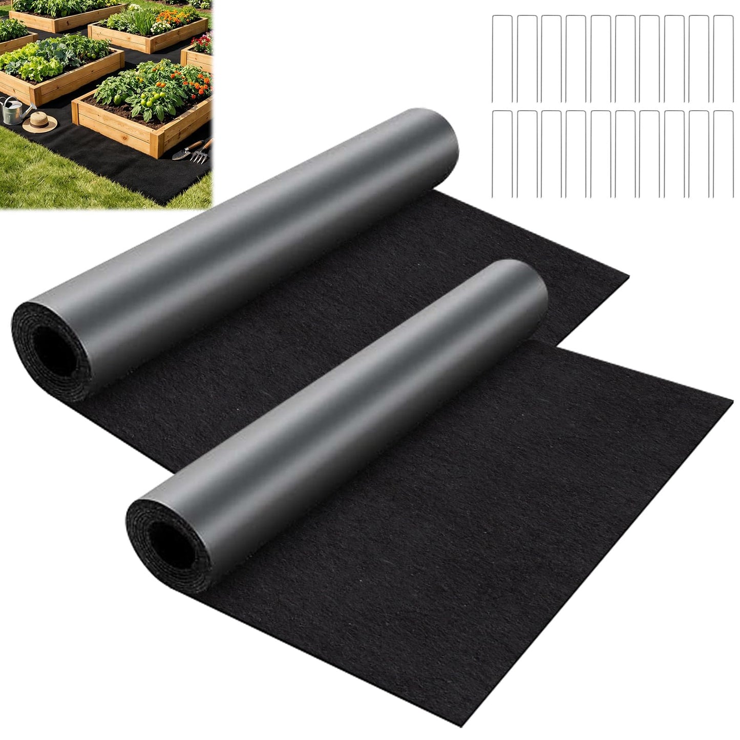 2 Rolls Recycled Felt Mulch Mat Roll for Landscaping, 8.2 x 2Ft Black Fabric Mulch Walkway Pathway Mat, Permanent Garden Pathway Mulch Barrier Landscaping Mat with 20 Stakes for Garden Weed Barrier