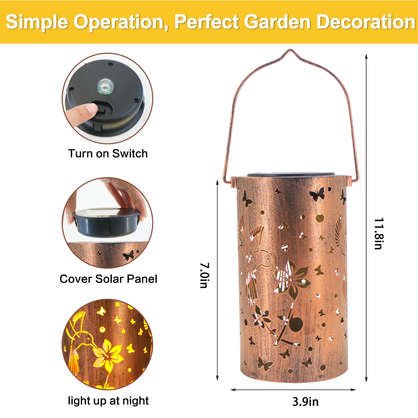 Solar Lanterns Outdoor Waterproof Hummingbirds Birthday Gifts for Women Mom Grandma Garden Decor Metal Hanging LED Decorative Light for Patio Yard Lawn Backyard Front Porch Gardening Gifts
