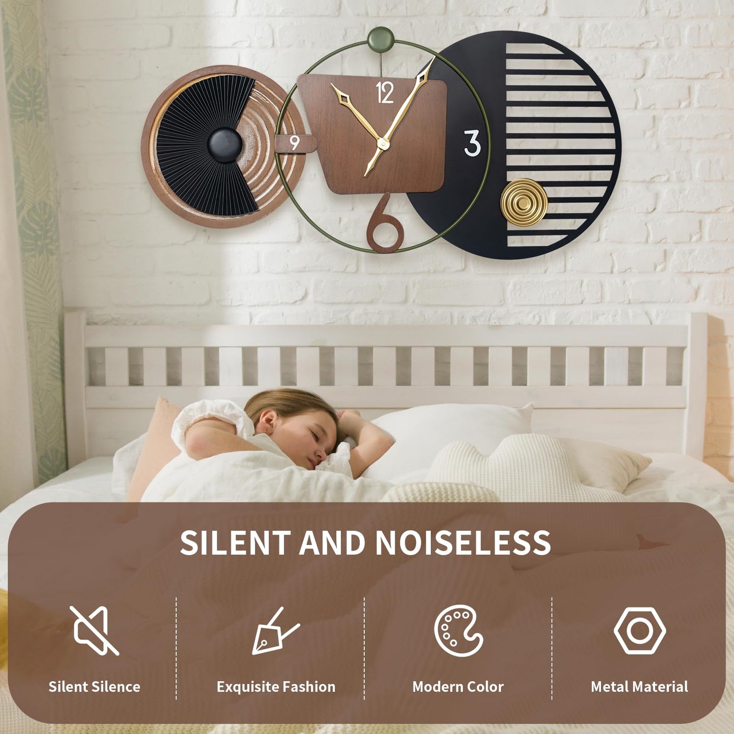 Tiuposr 41x20 Inch Modern Wall Clocks, Large Round Decorative Clock, Silent Non-Ticking Battery Operated Timepiece for Living Room, Bedroom, Office, Entryway