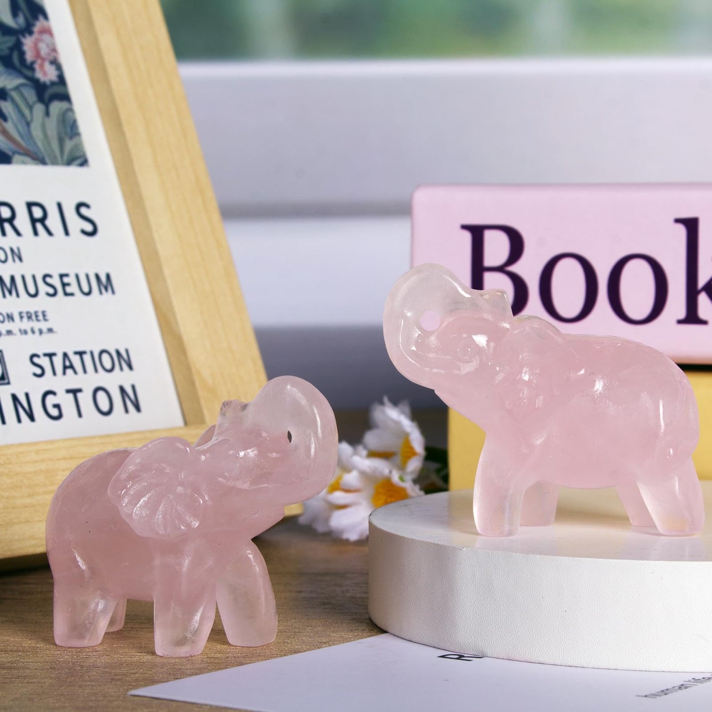Hguxmcu 2 Inch Rose Quartz Crystal Elephant Sculpture Handcrafted Healing Stone Animal Figurine Spiritual Home Decor Lucky Charm Gift for Wealth Success Positive Energy and Meditation Lovers