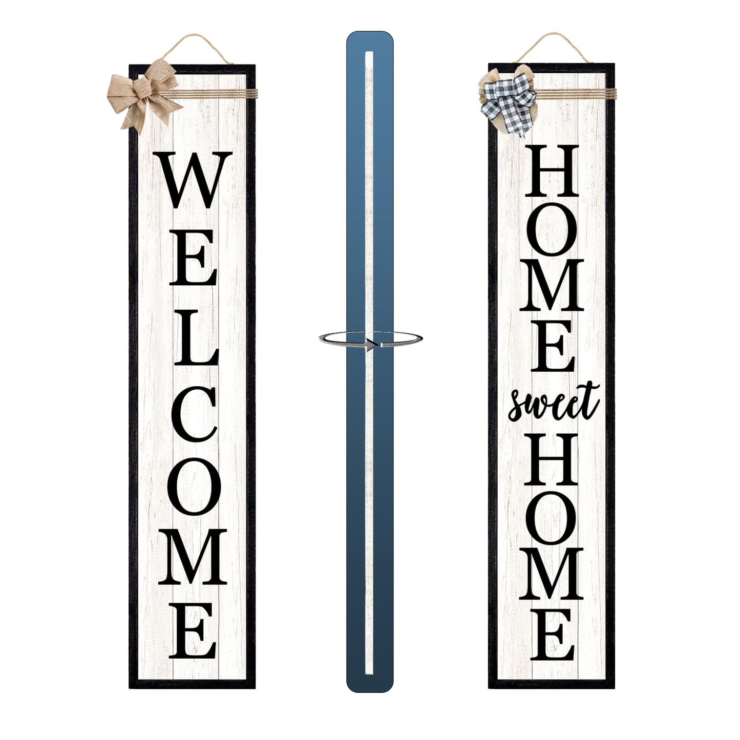 Surfapans Outdoor Welcome Sign for Front Porch Standing Large 2 Sided 45"X9" Wooden Frame Tall Vertical Leaner Long Home Sweet Home Front Door Sign for Rustic Outside Farmhouse Modern Decor (Black)