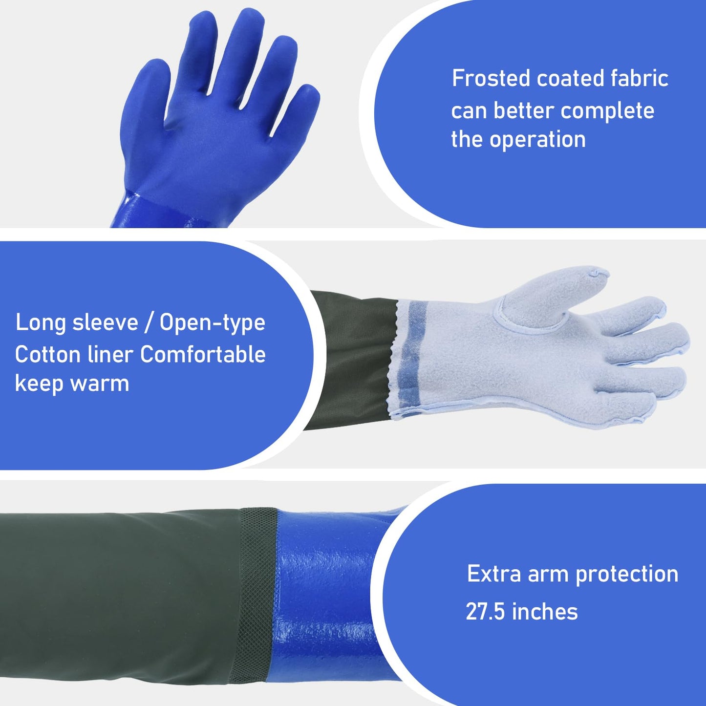 MUMUKE Long Waterproof Gloves, Long Chemical Gloves, Reusable, Padded Cotton Lined/Acid & Oil Resistant 28 inch