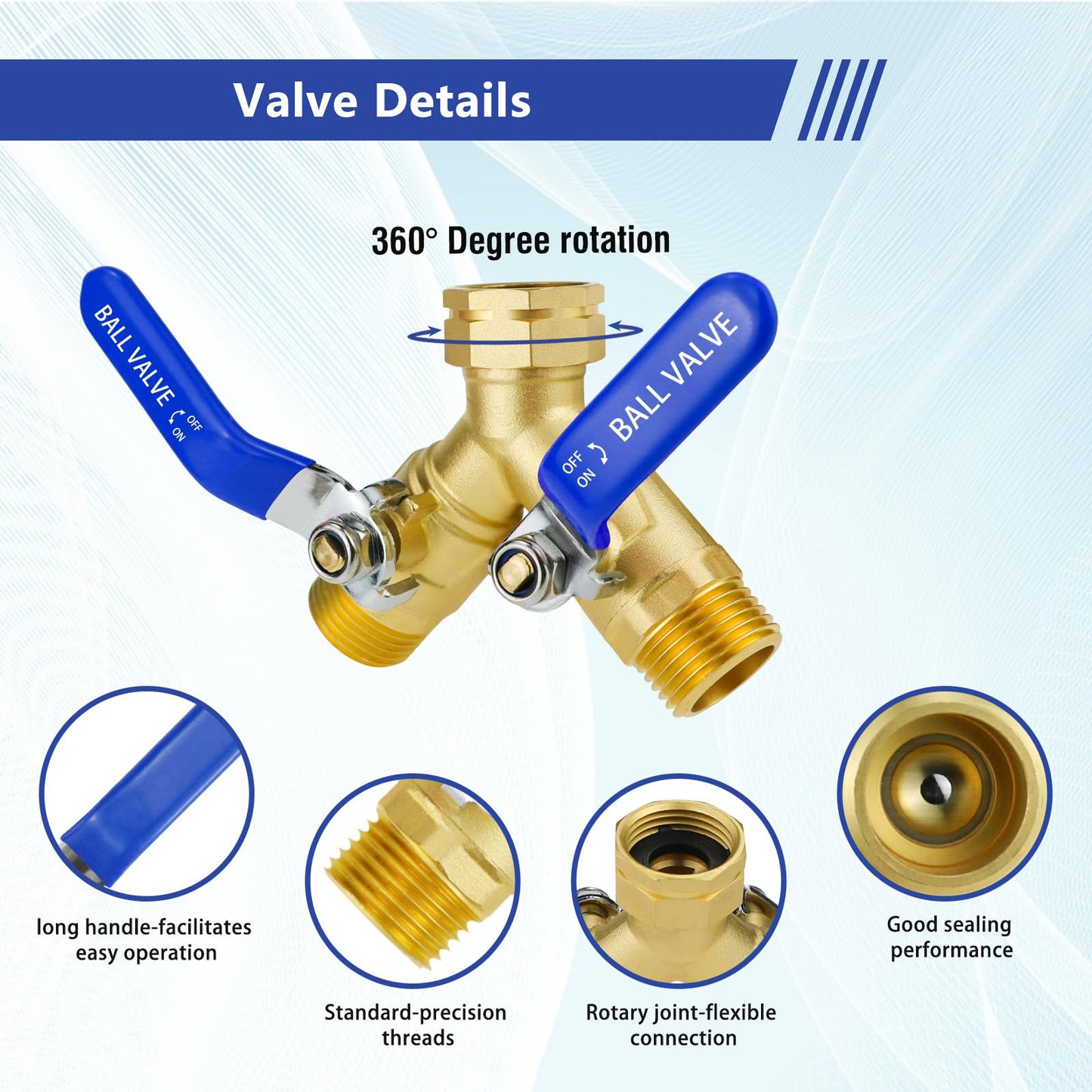 Napredak Garden Hose Splitter 2 Way, Heavy Duty Brass Hose Splitter with Individual Shut Off Valves, GHT 3/4 Hose Bib, Full Flow Dual Outlet Garden Hose Y Splitters for Outdoor Faucet Water Spigot