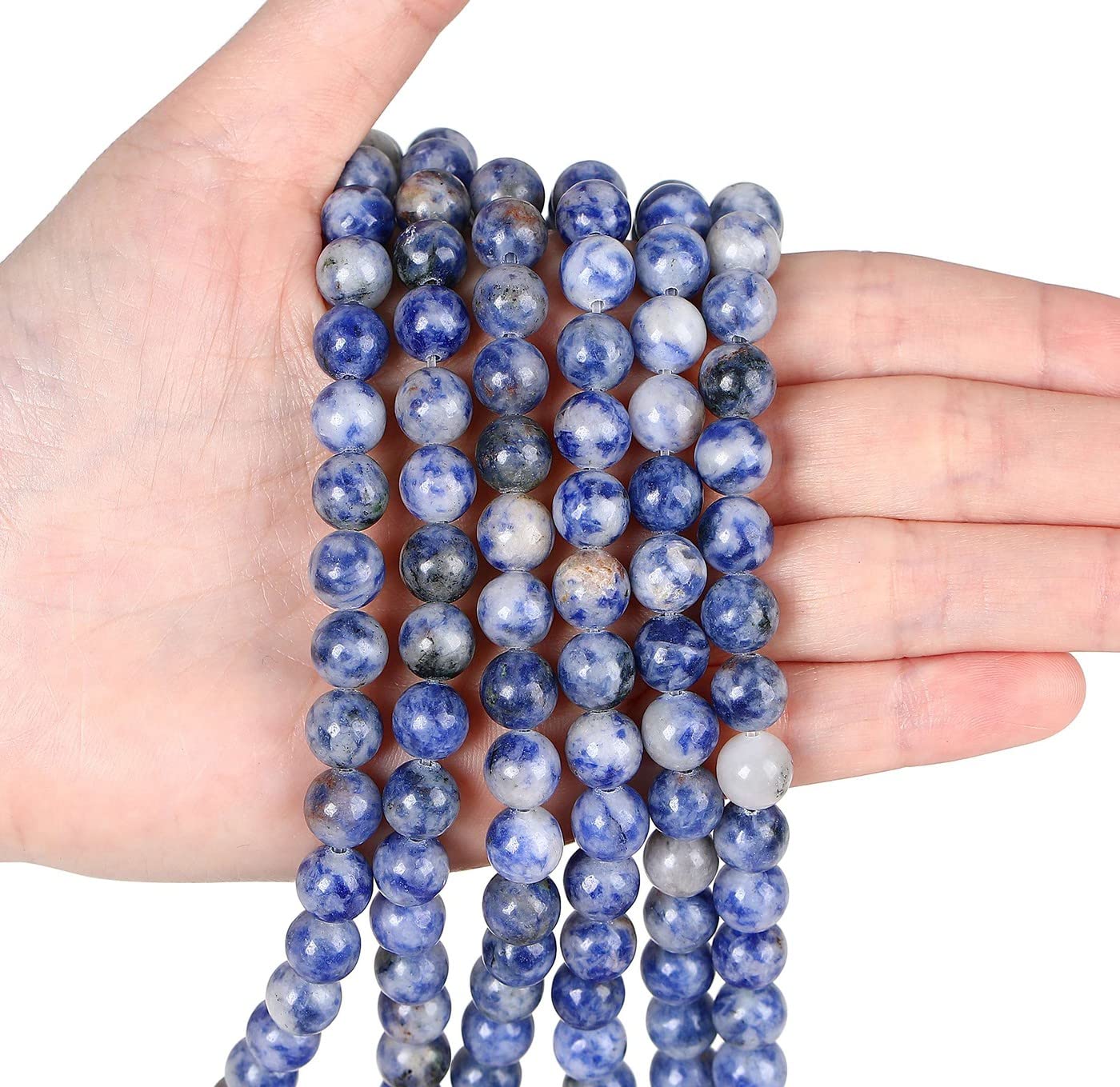 LAIDANLA Blue Spot Jasper 8mm Natural Stone Beads Round Loose Gemstone for DIY Bracelet Necklace Earrings Jewelry Making Polishing Genuine Real Stone Beading 96PCS 2 Strand 32"