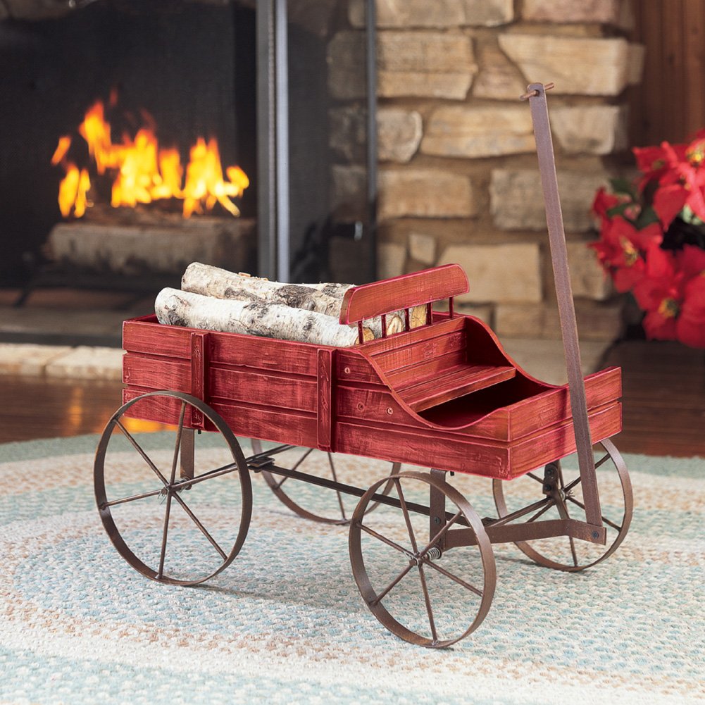 Collections Etc Amish Wagon Decorative Indoor/Outdoor Garden Backyard Planter, Red