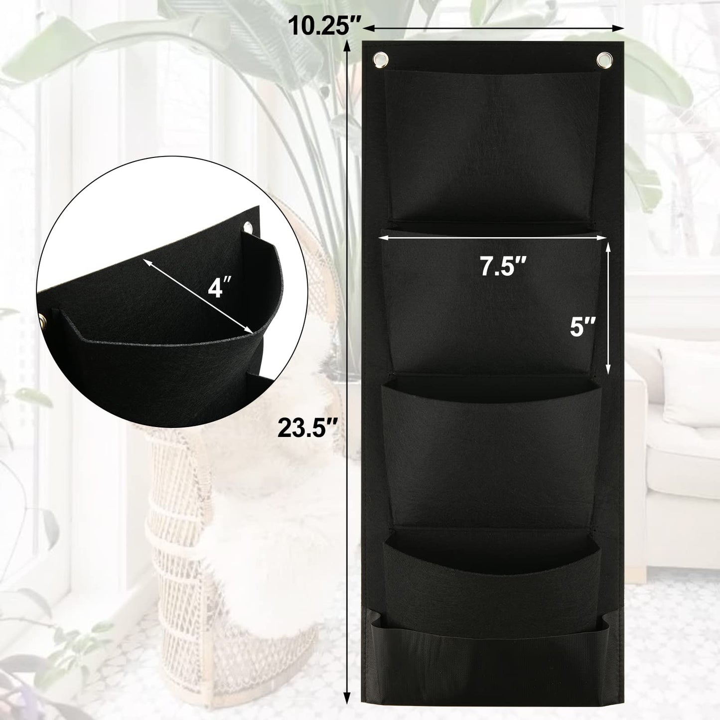 Cosmos Hanging Wall Planter with 4 Pockets Vertical Garden Planter Wall Mounted Flower Pouch Plant Growing Bag Garden Tools Storage Bag for Outdoor Decor