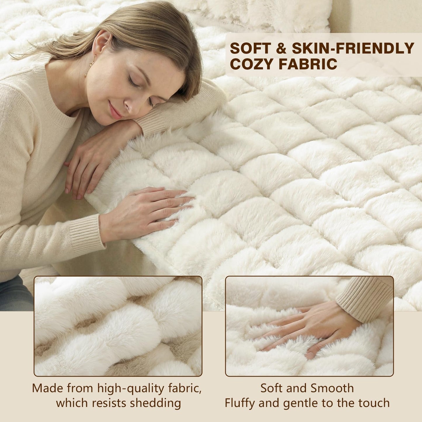 OHSIO Couch Cover for Pets Plush, Non Slip Cozy Sofa Cover Pet Friendly, Soft Thick Fuzzy Sofa Slipcovers for 3 Cushions Washable Couch Sofa Funiture Protector(White,27.6'' x 63'')
