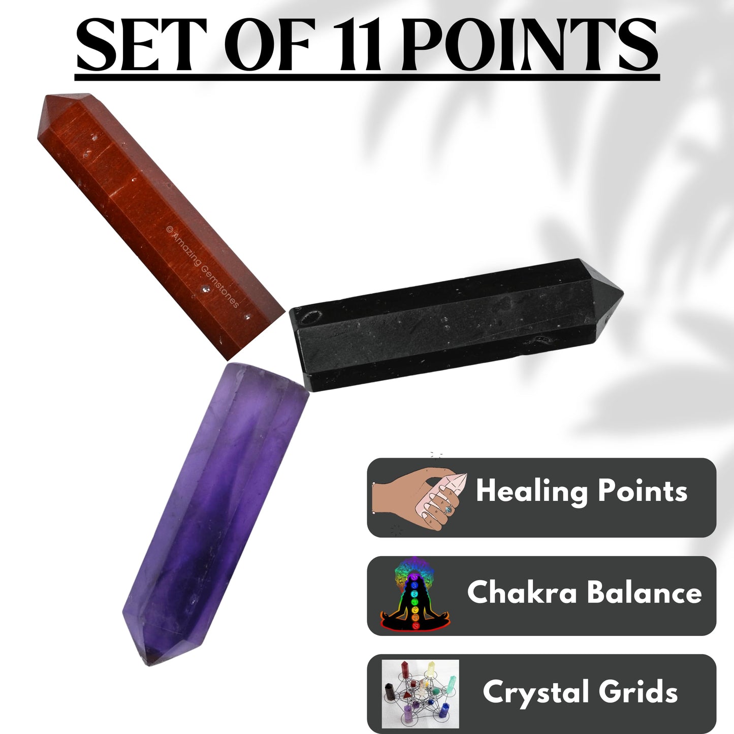Amazing Gemstone Crystal Points Bulk 3 Pcs Healing Crystals and Stones - Hexagonal Healing Point Bulk Crystals for Crafts - Premium Gemstones and Crystals (Set of 11, Mix)