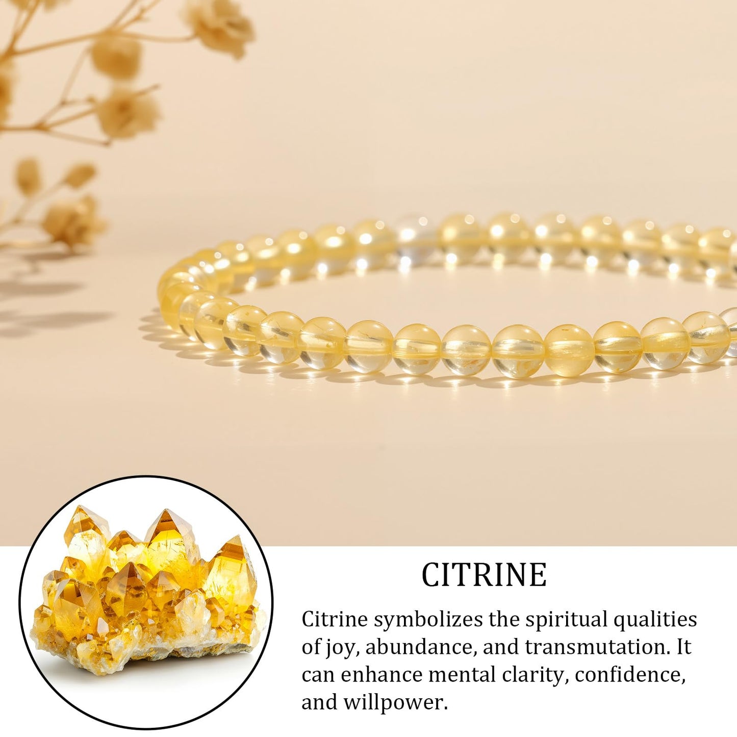 GolbalJew Natural Gemstone Beads Bracelets Healing Crystal Stone Beaded Stretch Bracelet for Women Men Handmade Spiritual Jewelry Gifts, 4mm Citrine Round Beads