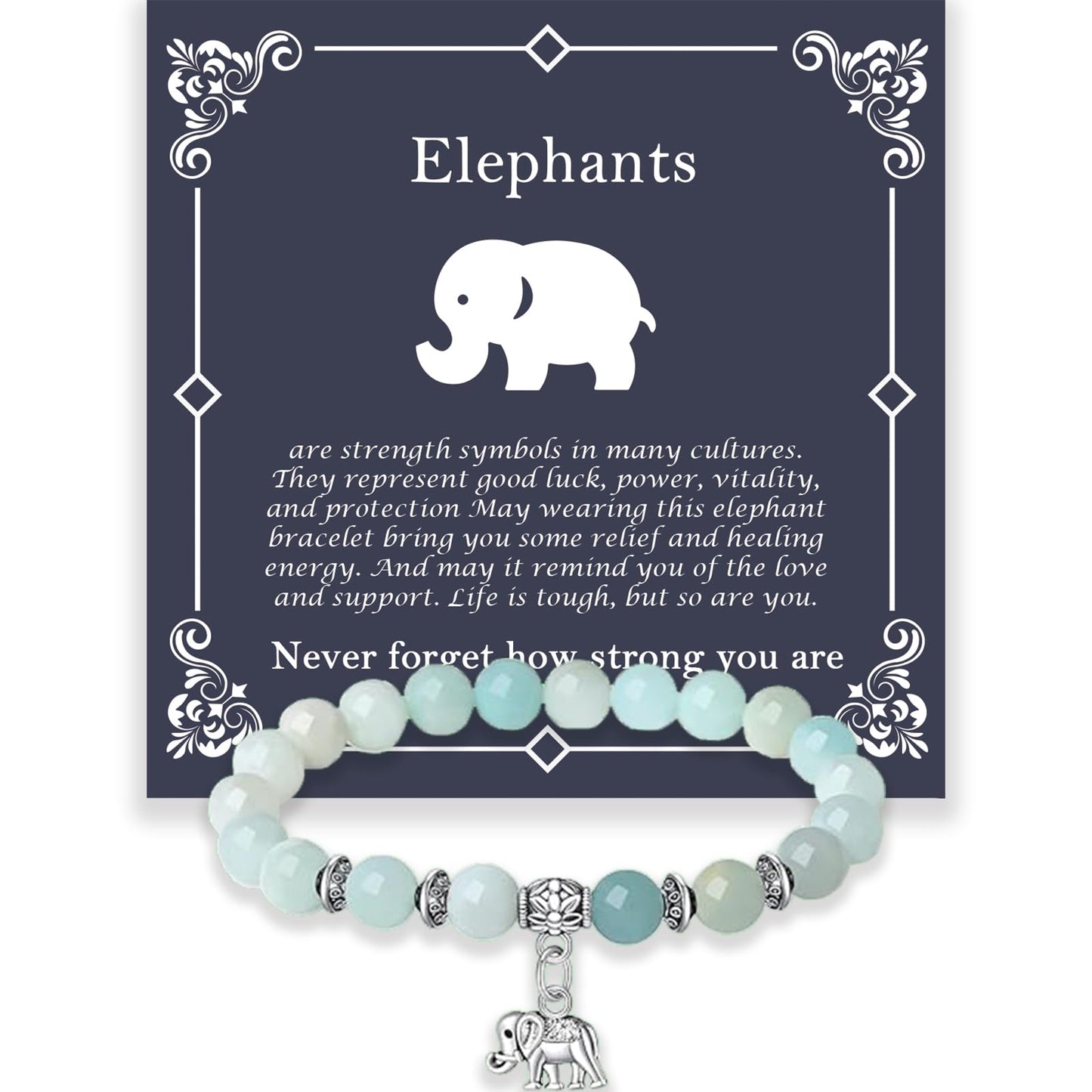 Elephant Gifts for Women, Motivational Gifts for Mom, Mothers Day Elephant Bracelet, Strength Bracelets for Women Her, Anxiety Bracelet, 8 mm Stretch Natural Stone Beaded Bracelets, Mother Day Gift, Lime Green