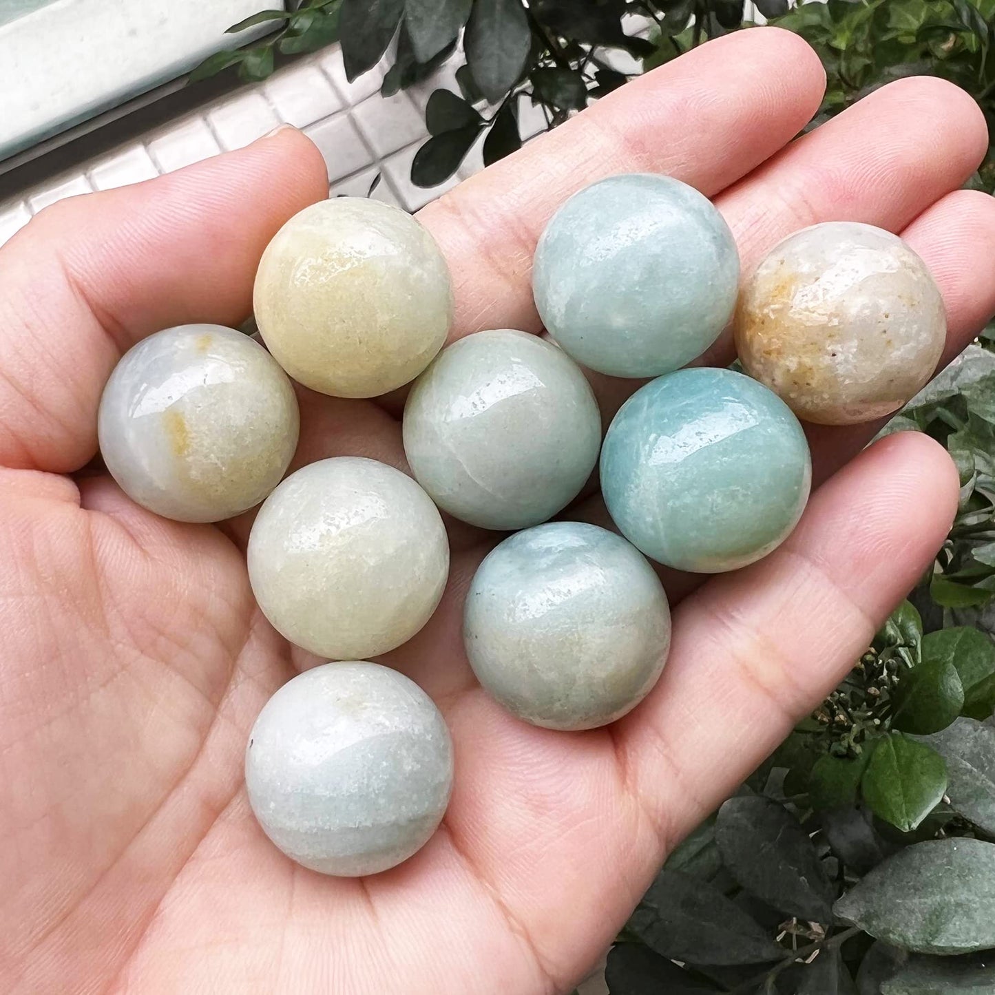 Fekuar 5 Pcs Amazonite Crystal Sphere Ball Set, Polished Healing Energy Mineral Gemstone Balls for Reiki Chakra Decoration Fengshui 20mm