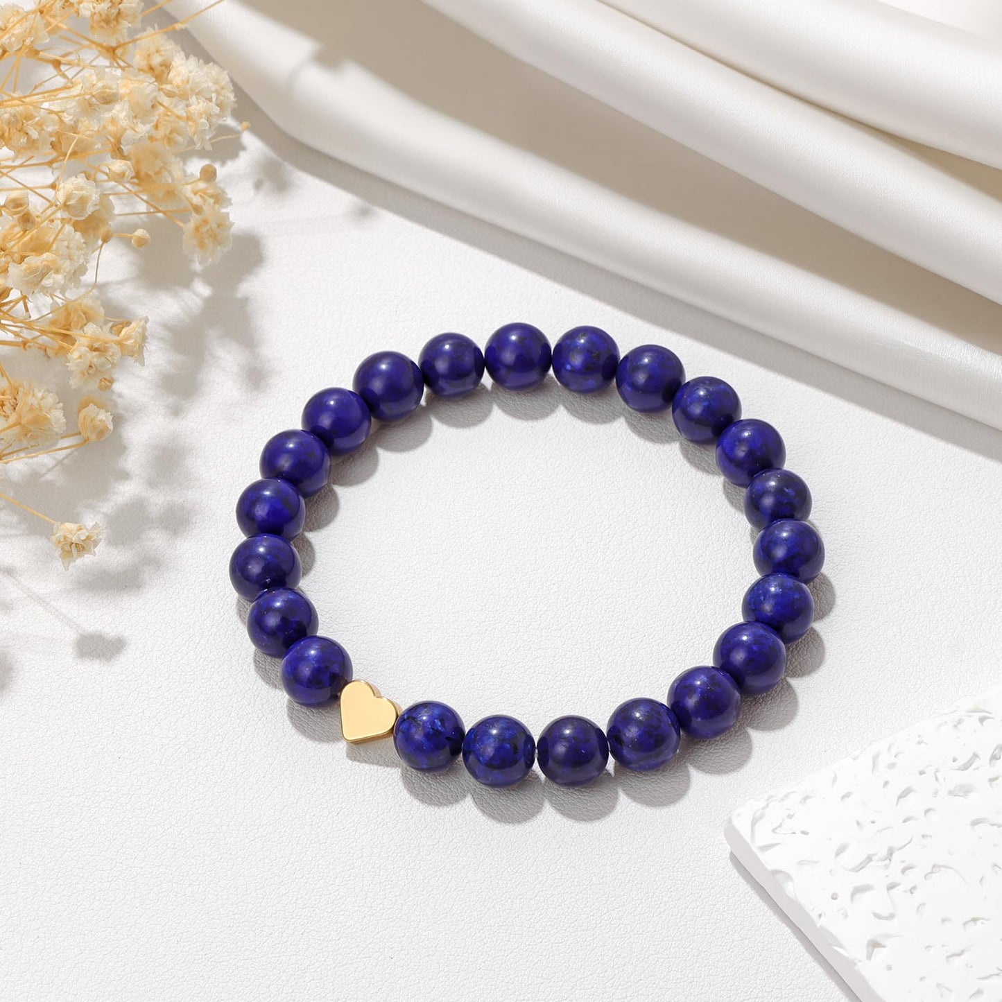 GolbalJew Healing Bracelet For Women Anxiety Beaded Bracelets With Heart Charm Stone Crystal Bracelet Lapis Lazuli Beads Bracelets Jewelry Gifts For Women