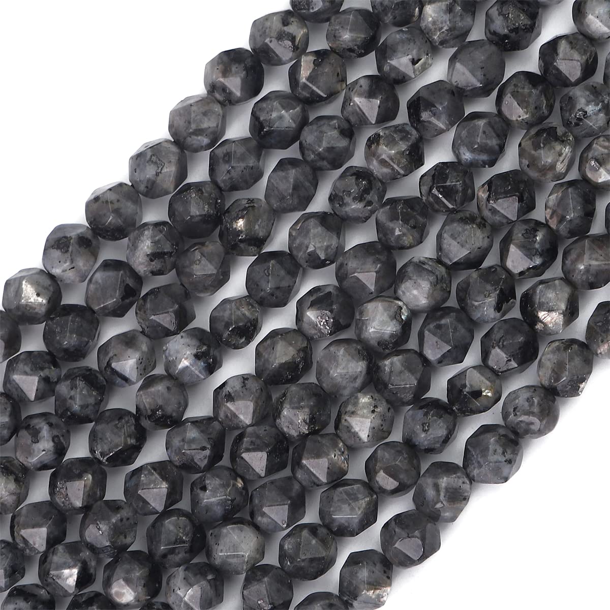 BEADIA Faceted Natural Black Spectrolite Stone Round Beads 6mm 36cm/Strand for Jewelry Making