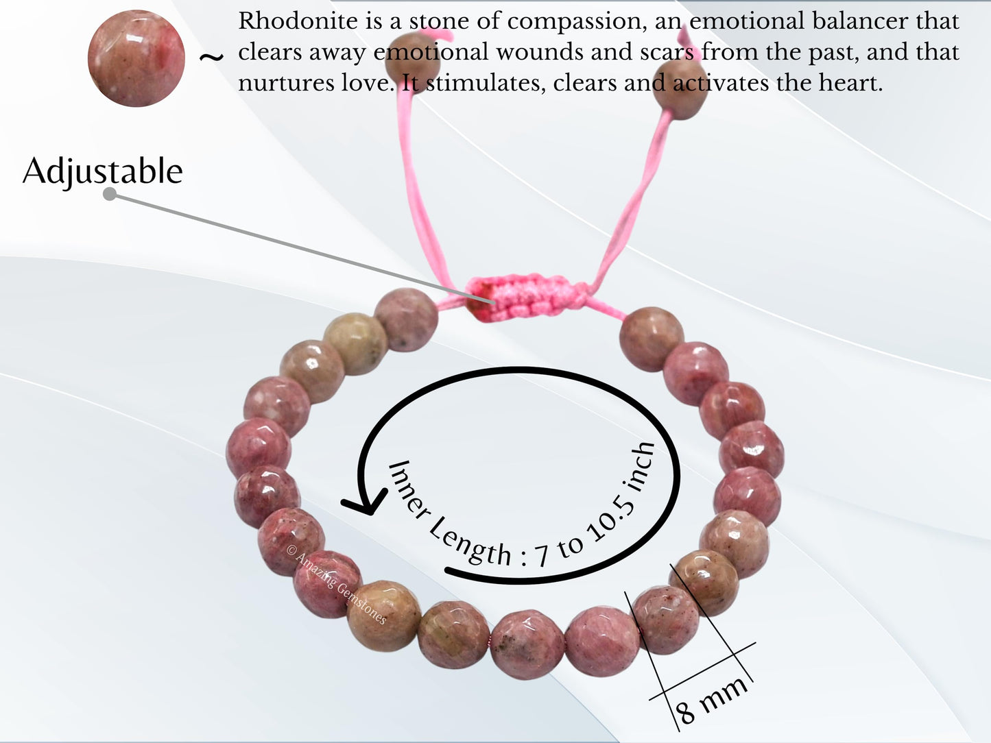 Amazing Gemstone Rhodonite Bracelet for Women - Chakra Mens Bracelet Protection Crystals and Healing Stones - Blessing Bracelet Spiritual Meditation Gift Christmas Stocking