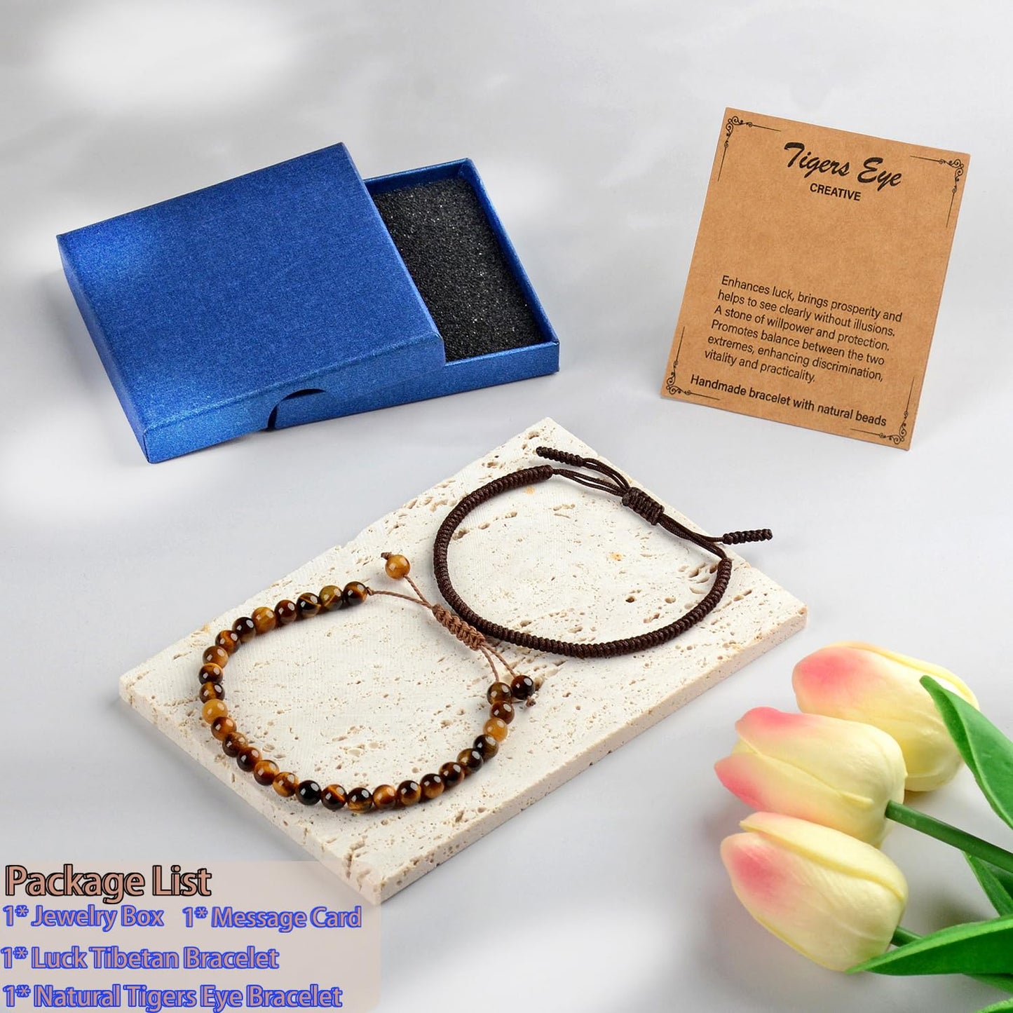 LPBeads 6mm Yellow Tiger's Eye Bracelet with Handmade Rope Bracelet Size Adjustable Natural Stone Crystal Healing Bracelets Gifts for Unisex Adults