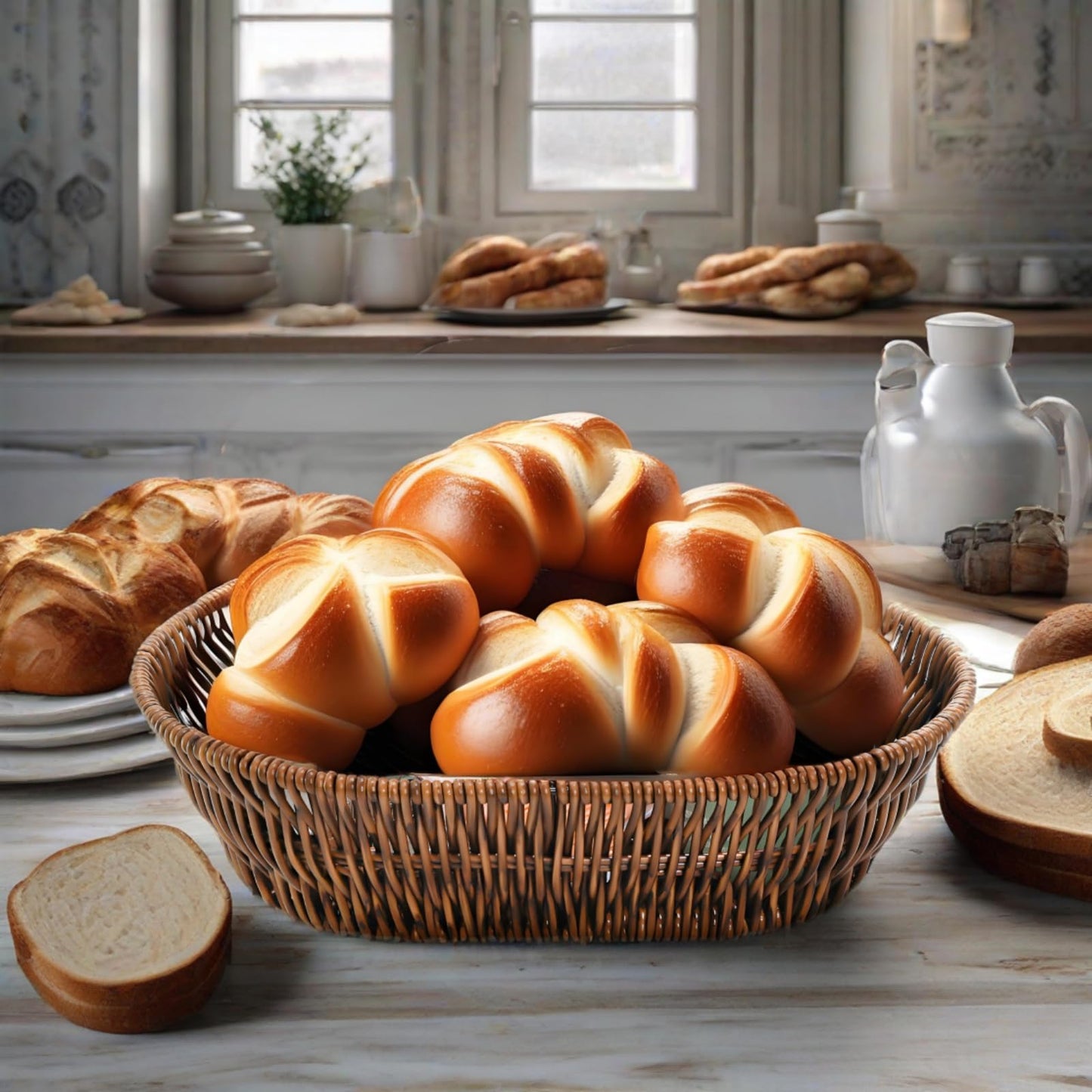 ZAVOOS 3 Pack Wicker Bread Basket, 11 Inch Woven Oval Food Baskets for Serving, Tabletop Stackable Pantry Organizer Bin for Home Kitchen, Restaurant, Bakery, Fruit Vegetable Storage, Brown