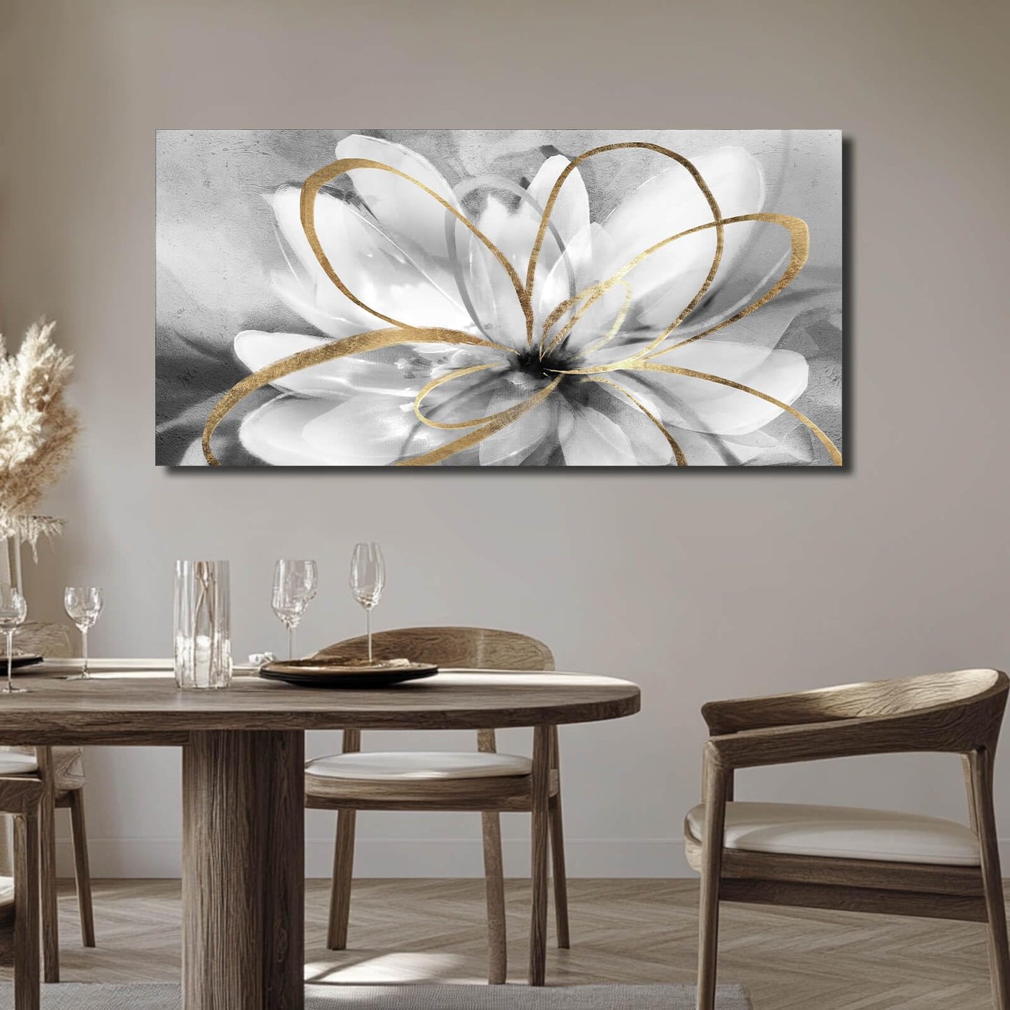 SOUGUAN Black and Grey Wall Decor Flower Art Work 20x40 Inch Line Paintings for Living Room Bedroom Office Wall Decorations