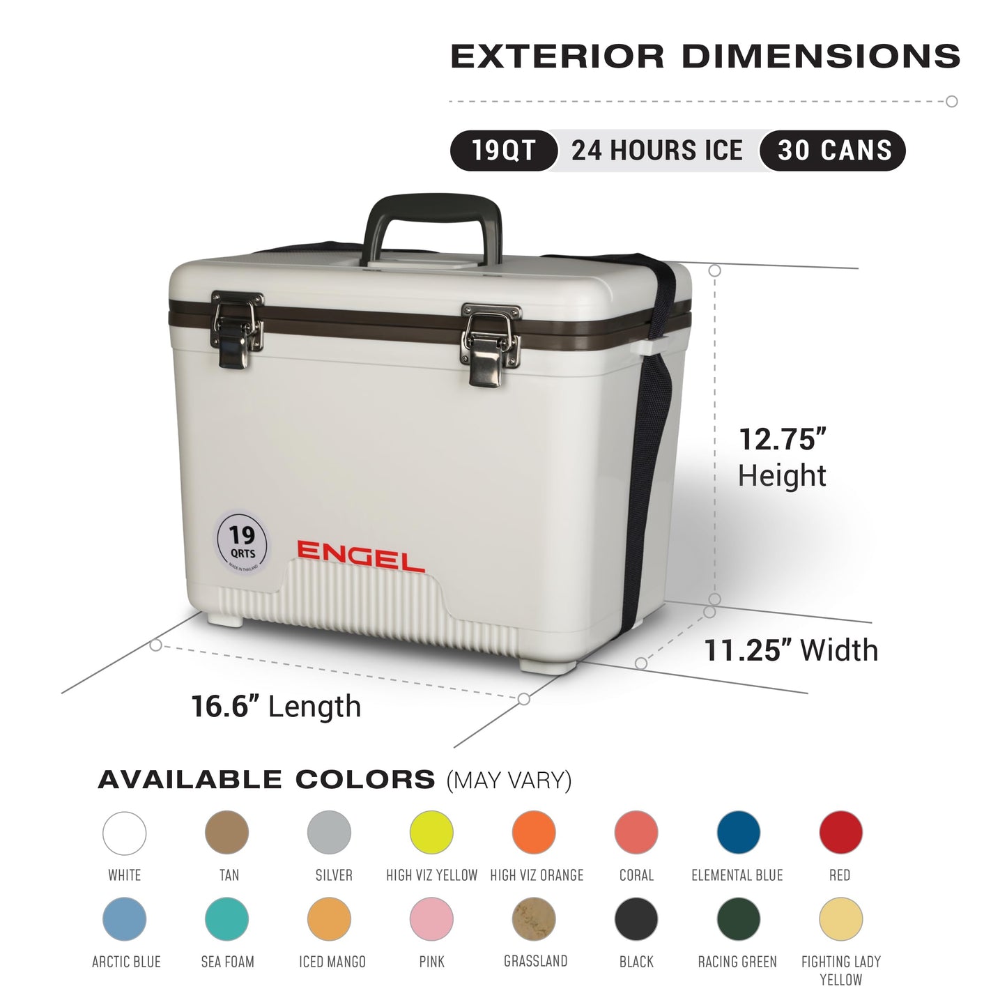 Engel UC19 19qt Leak-Proof, Air Tight, Drybox Cooler and Small Hard Shell Lunchbox for Men and Women in Silver