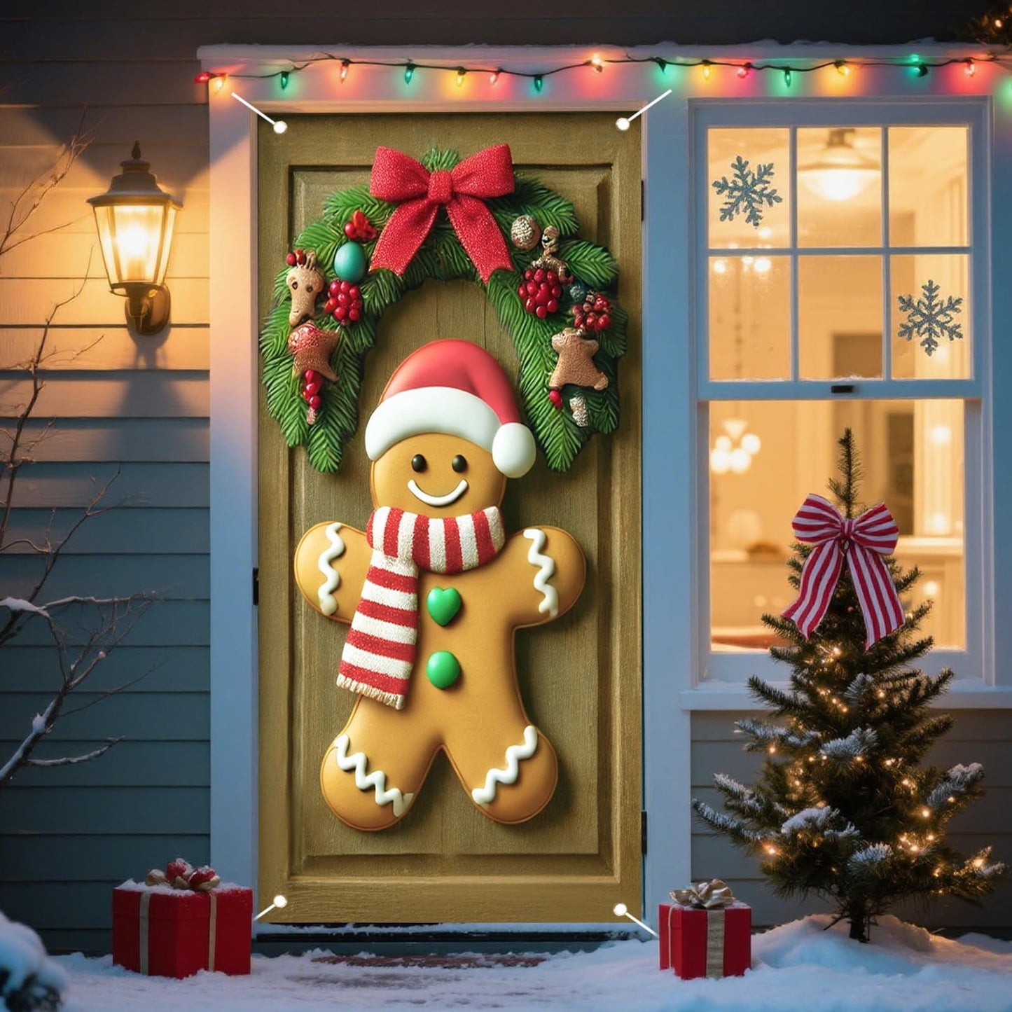 Nuxovilar Christmas Door Cover Banner 35x71 Door Banner Christmas Festive Gingerbread Man Winter Holiday Decor for Home Indoor Outdoor