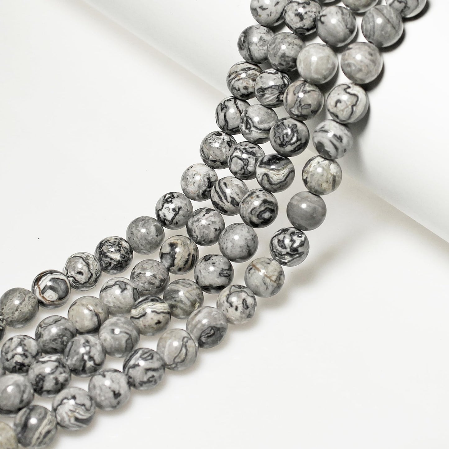 MJDCB AAA Natural Map Stone Beads Gray Picasso Stone Beads for DIY Bracelet Making 15" (6mm)