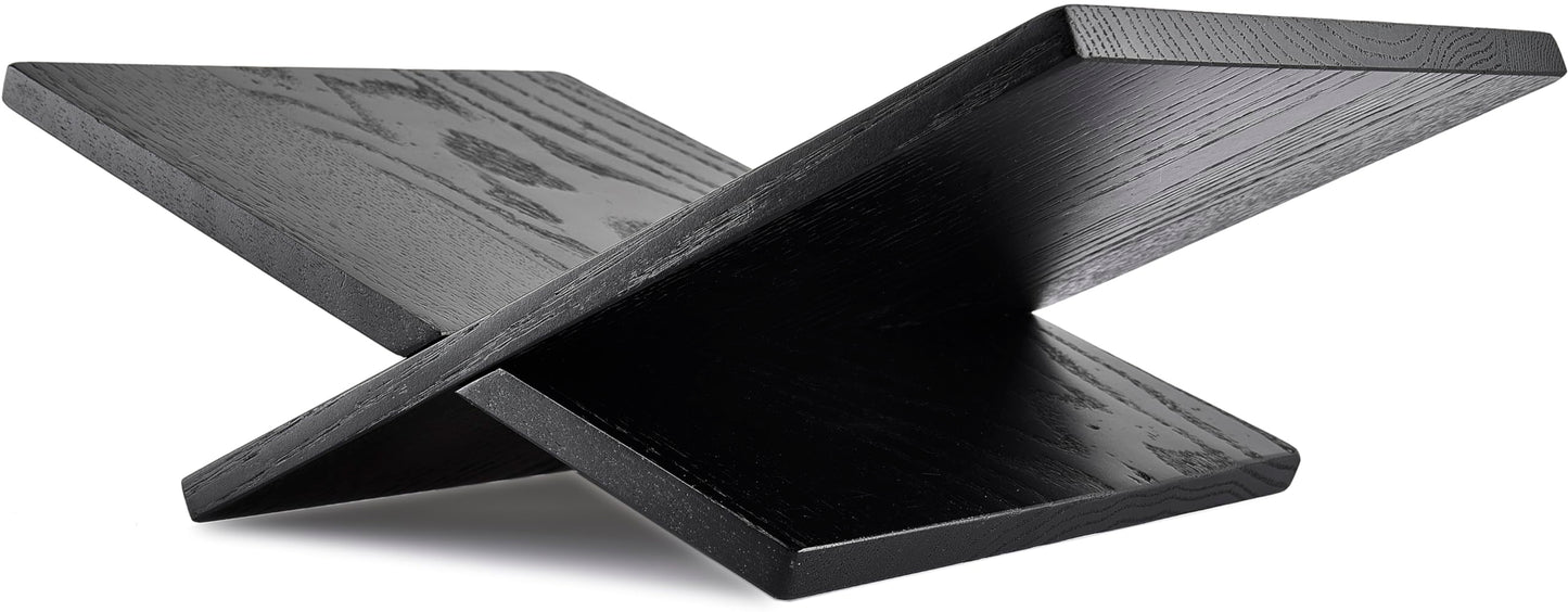 Honygebia Solid Wood Book Stands - Cross Frame Black Oak Wooden Book Holder, Open Bookstand for Display and Reading, Suitable for Art, Bible, Cookbook, Easel, Magazine, Textbooks