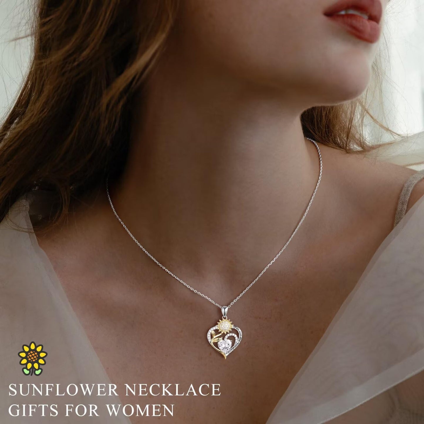 Iefil Mothers Day Gifts for Wife, Sunflower Necklace, Sunflower Gifts for Women, November Simulated Citrine Jewelry, Birthstone Necklace for Wife Mom