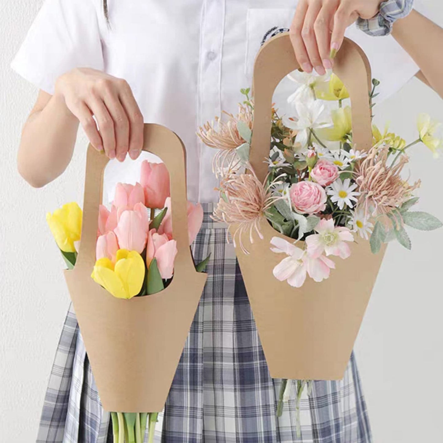 Tergy 50Packs Kraft Paper Flowers Gift Bags Brown Hanging Bouquet Wrapping Bags for Home Decoration (14Inches)