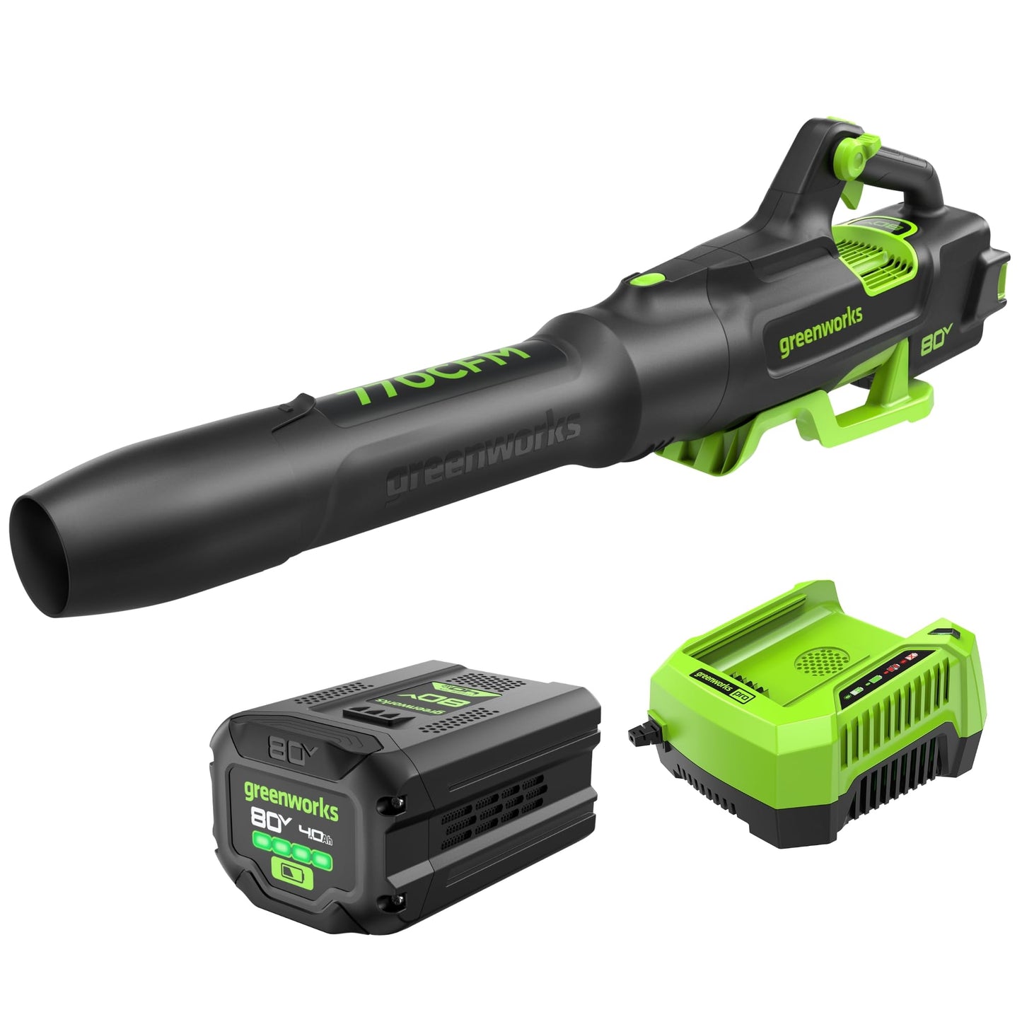 Greenworks 80V (770 CFM/190 MPH) Brushless Cordless Leaf Blower, Commercial-Grade Power for Autumn Leaf Composting, Spring Pollen Cleanup and Post-Snow Debris, Includes 4.0Ah Battery & Rapid Charger