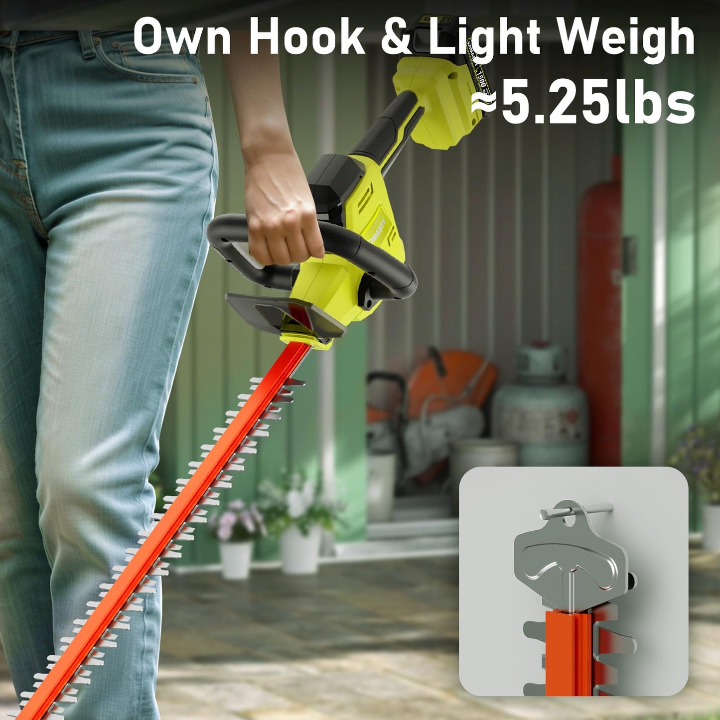 22 Inch Hedge Trimmer Cordless with 2 Batteries and Charger, 20V Handheld Electric Hedge Trimmer with Dual-Action Blades, Lightweight Bush Trimmer Pruning Shears Grass Cutter Shrub for Yard and Garden