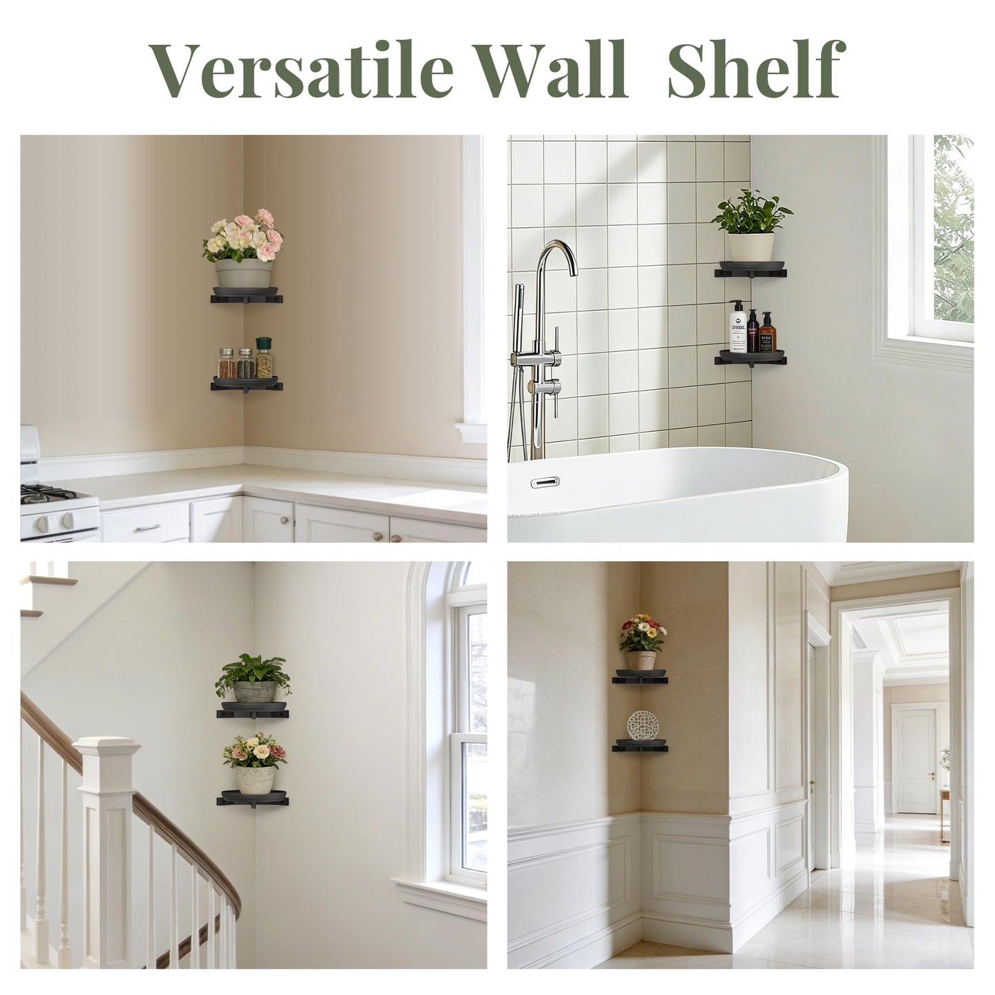 BXF Corner Wall Planters for Indoor Plants, 90 Degree Floating Shelves. Heavy Duty Mounted Holder, Minimalist Hanging Decor. Window Shelf Fits 4-7 Inch Pots (Black, 2 Pack)
