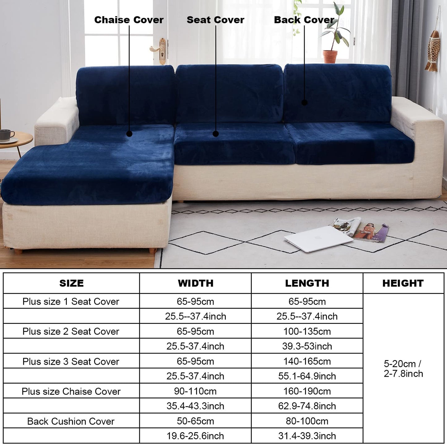 MIFXIN Velvet Stretch Pillow Cover Wear-Resistant Universal Sofa Couch Cushion Pillow Cover Cushion Sofa Decoration (Navy, Pillowcase)