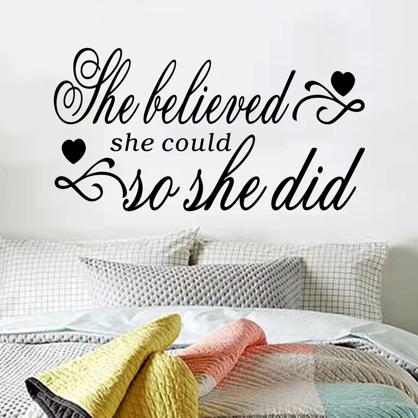 Wall Decals for Women, She Believed She Could so She Did Wall Art, Bedroom Quotes Inspirational Girls Woman Family Living Room Office Gym kitchen Bathroom, Ladies Boss Work Yoga Sports Running Dance Positive, Beauty Salon Make Up Store Sayings Words Life
