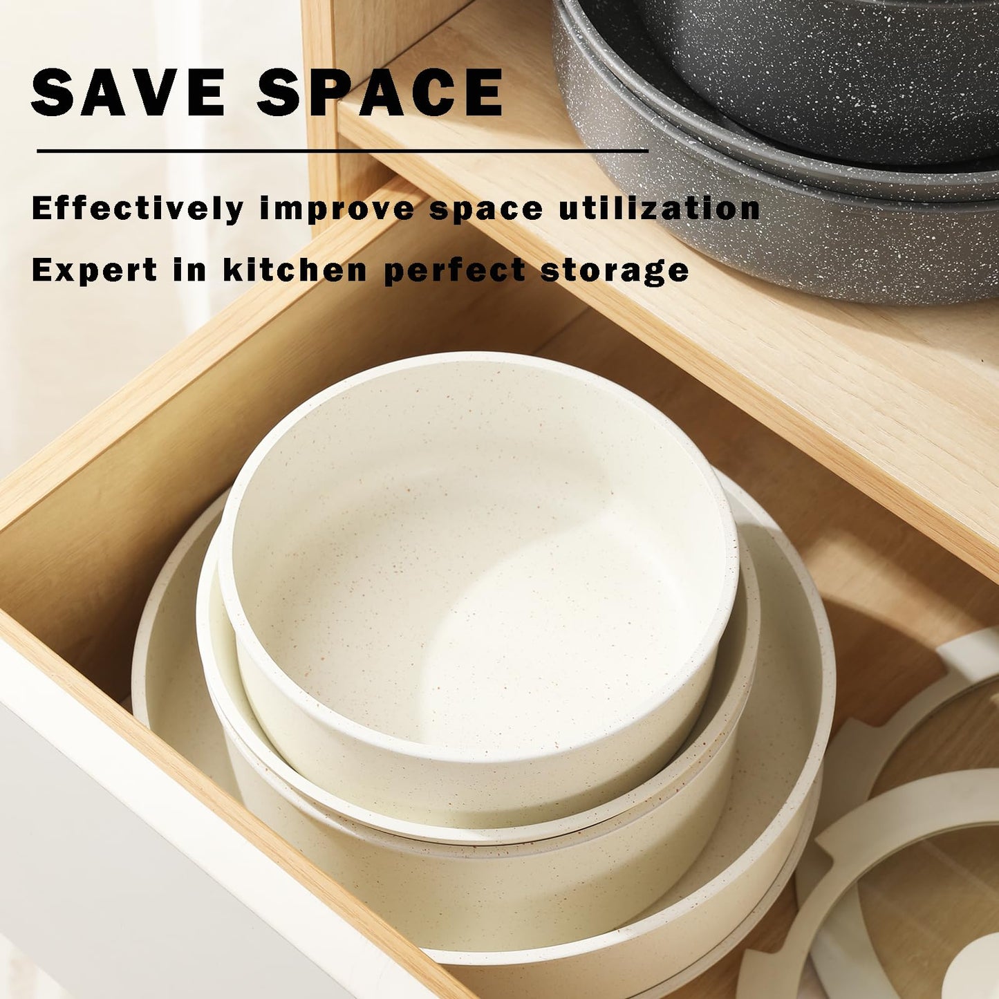 Vkoocy Gray Non Stick Pot and Pan Set with Removable Handle, Ceramic Cookware Set Detachable Handle, 5pcs Induction Kitchen Camping Stackable Pots Pans, Dishwasher/Oven Safe, PTFE/PFAS/PFOA Free