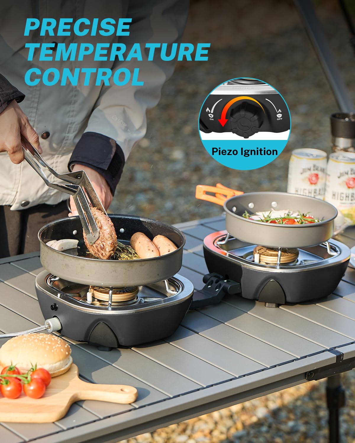 Gonex Propane Camping Stove, Portable Folding Camp Stove 20,000 BTUs AeroFlame 2 Burner with Precision Flame Control & Removable Pot Stands for Camping, Hiking, Patio, BBQ(Black)