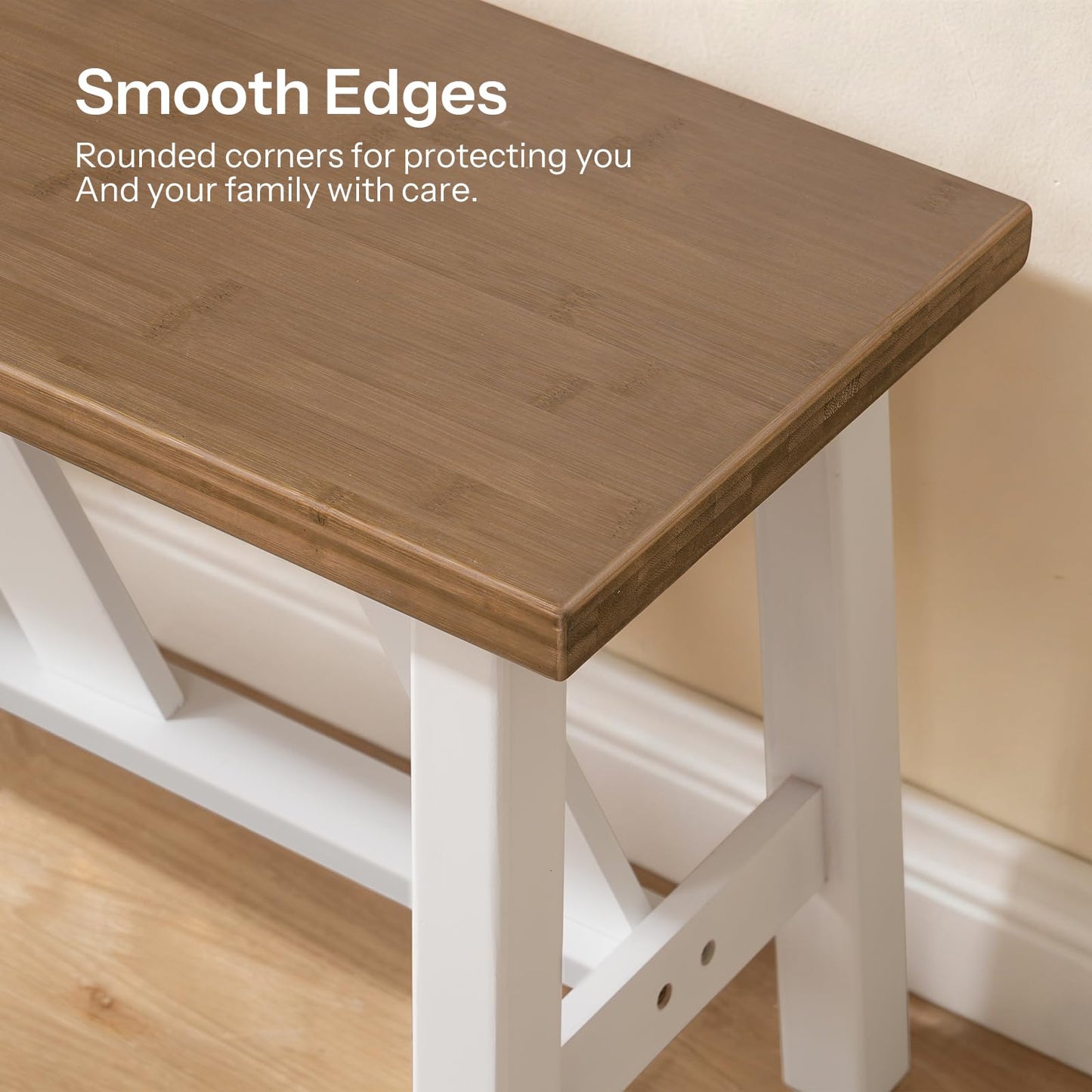 HOOBRO Bamboo Dining Bench, 39.4 inch Farmhouse Kitchen Table Bench, Solid Bamboo Dining Room Bench for Kitchen, Living Room, Bedroom, Hallway, Sturdy and Stable, Walnut and White WH17CD01