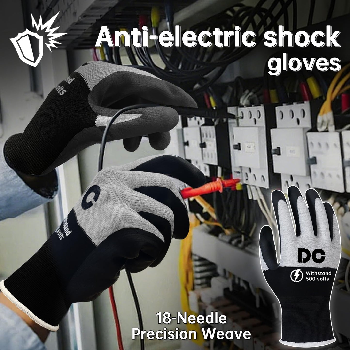 DongChu Insulated Electrician Gloves 500V Touch-Screen Voltage/Flame Retardant Work Gloves, Electrical Rubber Non-slip Texture Design for Electricians Prevent Shock (Large)